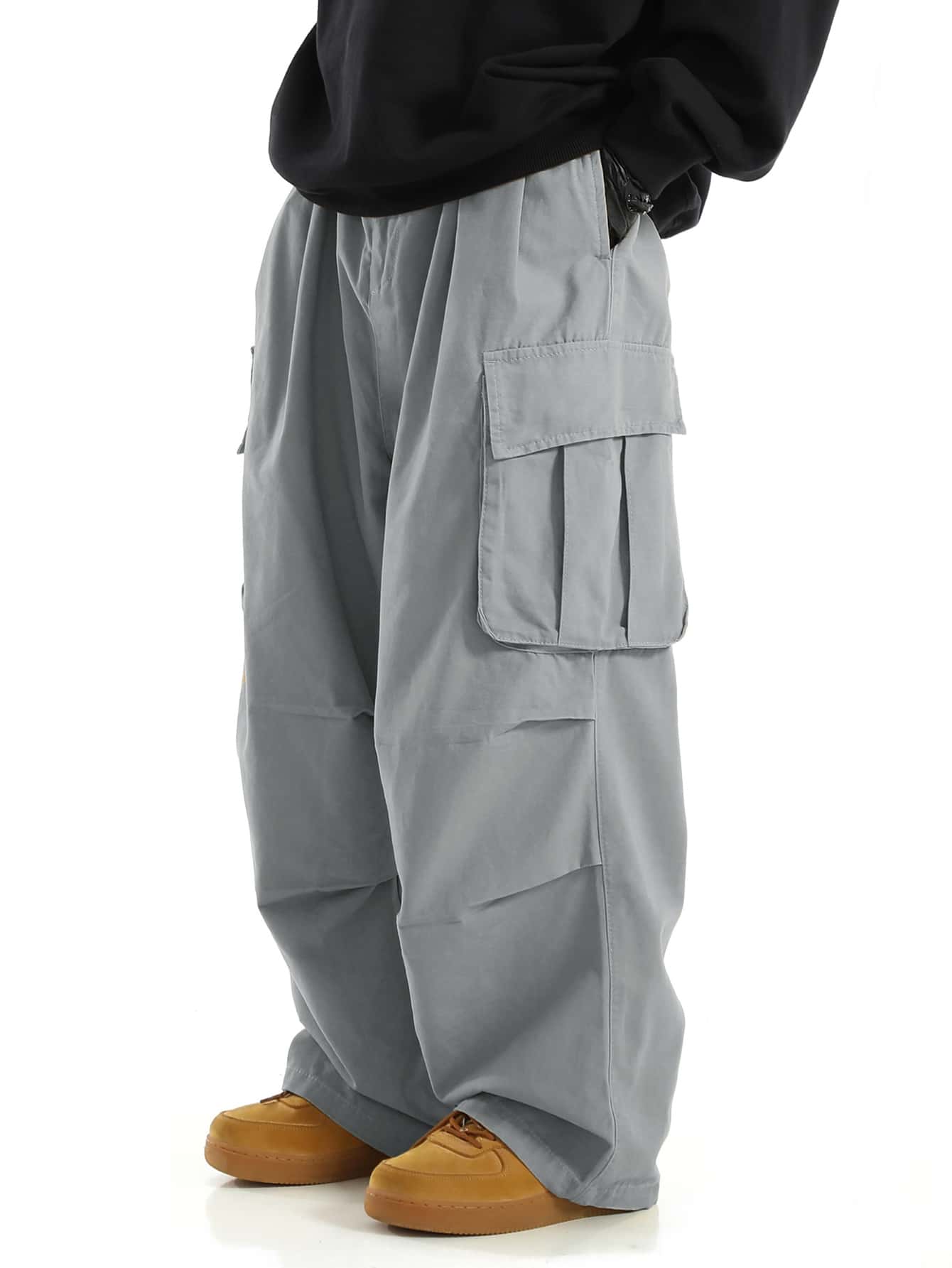 Men Flap Pocket Side Drawstring Waist Oversize Cargo Pants