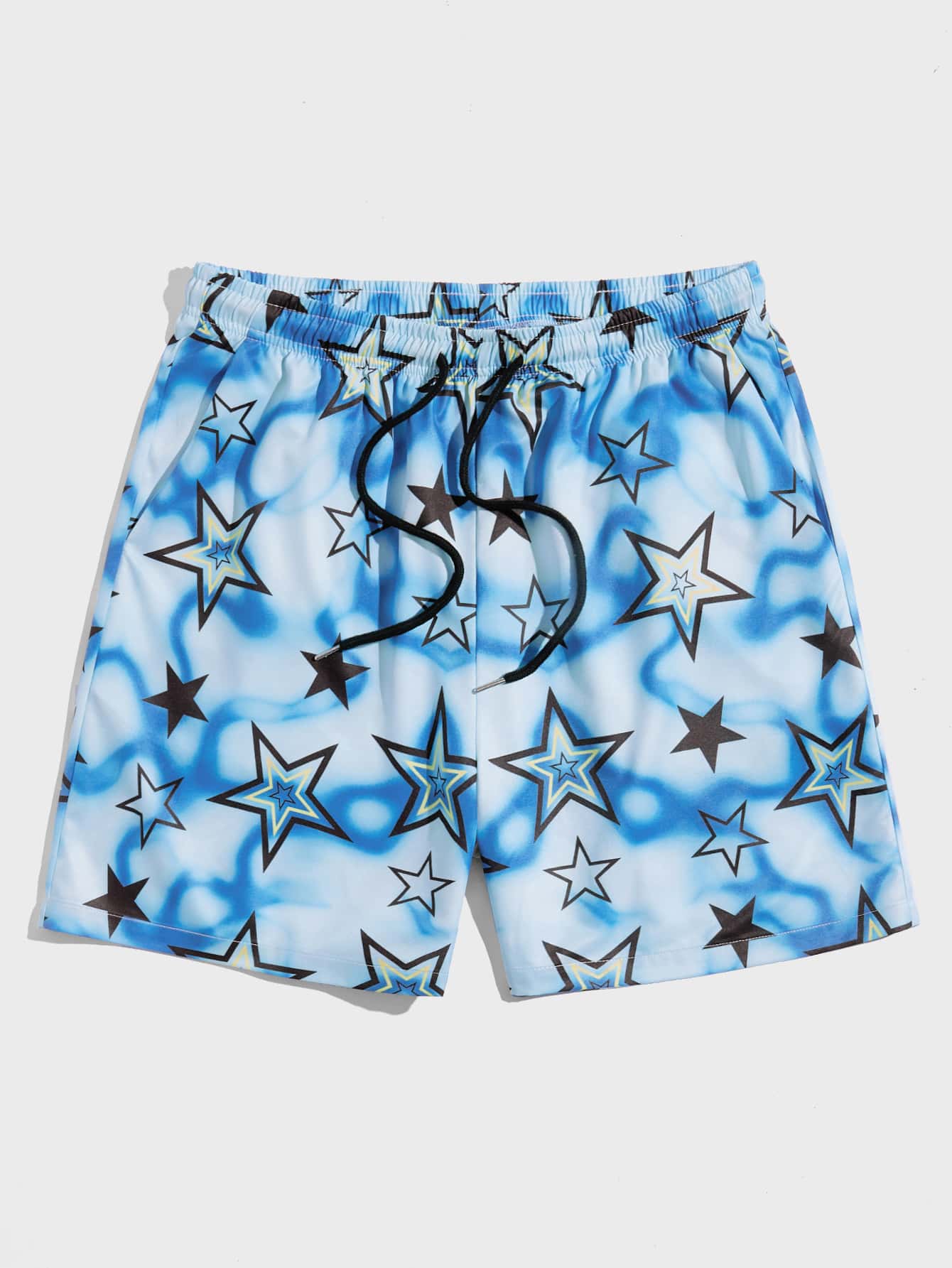 Men Star Print Drawstring Waist Shorts, School