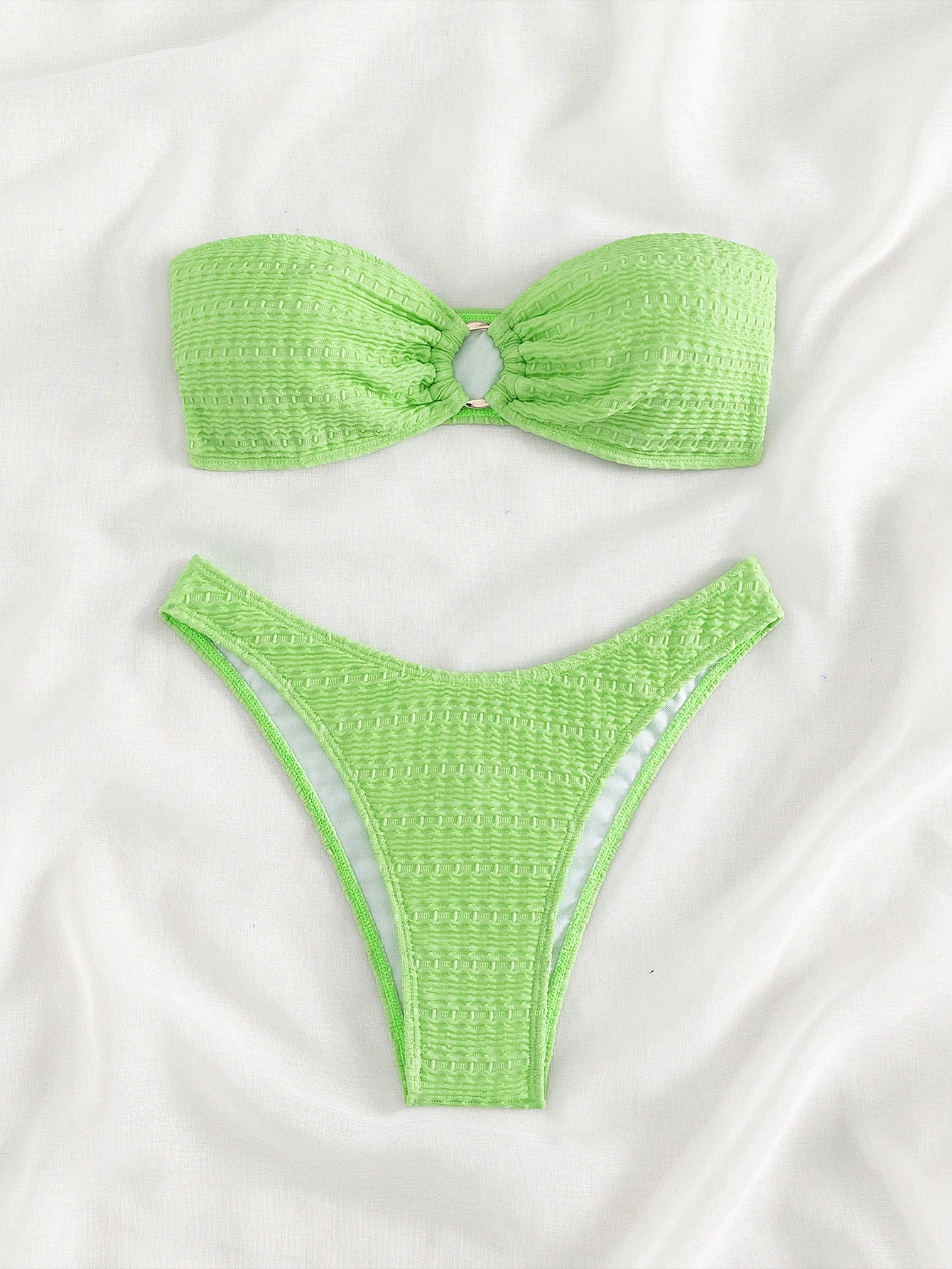 Swim Summer Beach Ring Linked Bandeau Bikini Set