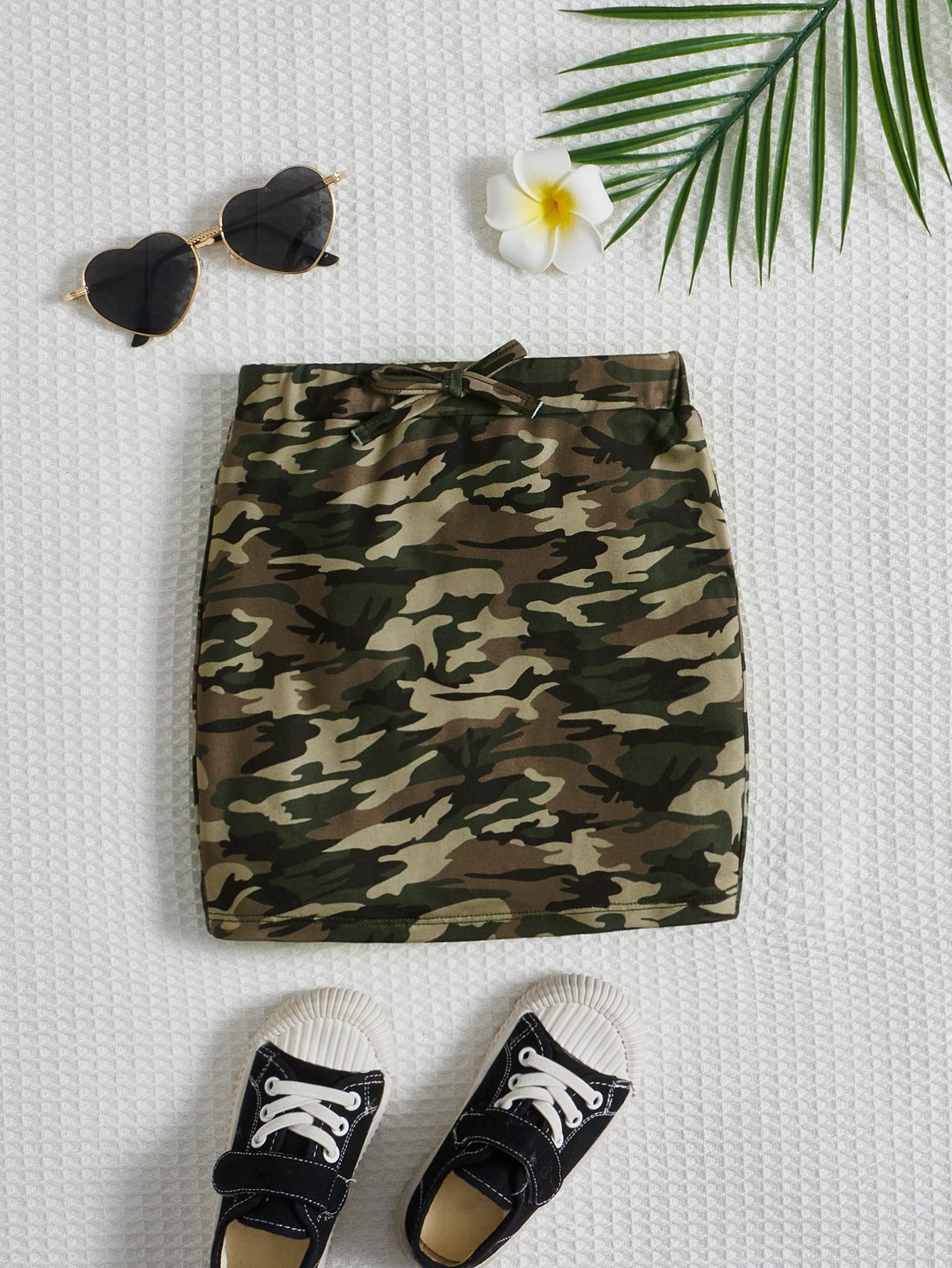 Young Girl Camo Print Knot Front Skirt