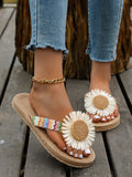 Women Flower Decor Flip Flops, Vacation Summer Flip Flops