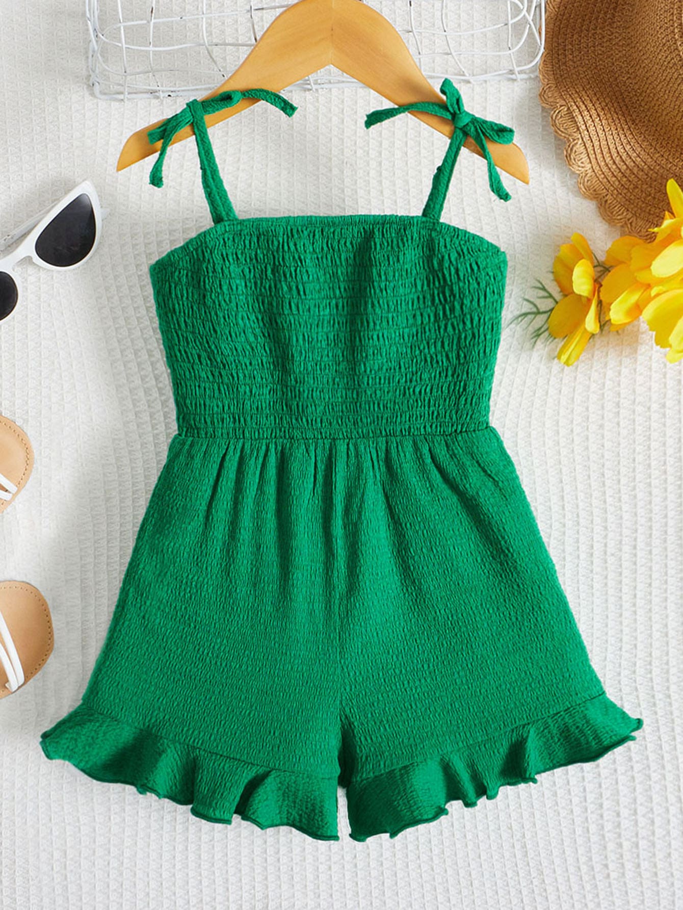 Young Girl Toddler Girls Tie Shoulder Ruffle Hem Cami Romper