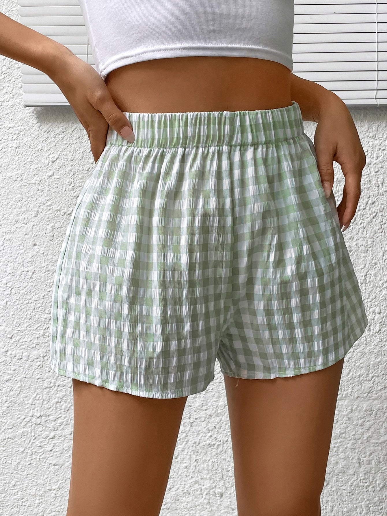 Summer Holiday Dopamine Pink Plaid Loose Straight Shorts For Casual Wear