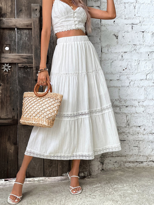 Contrast Lace Ruffle Hem Skirt