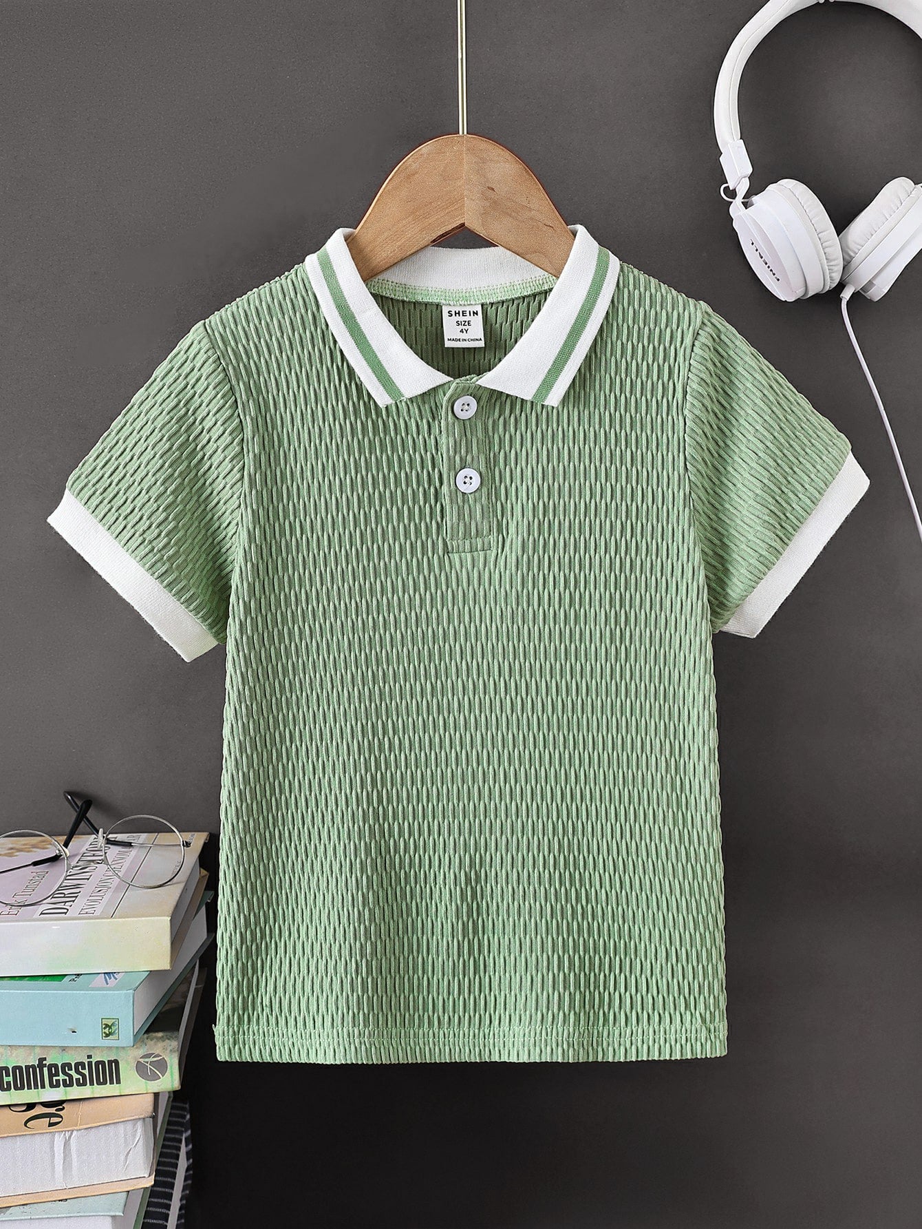 Young Boy Short-sleeve Loose & Comfortable Fresh Green Polo Shirt For Summer