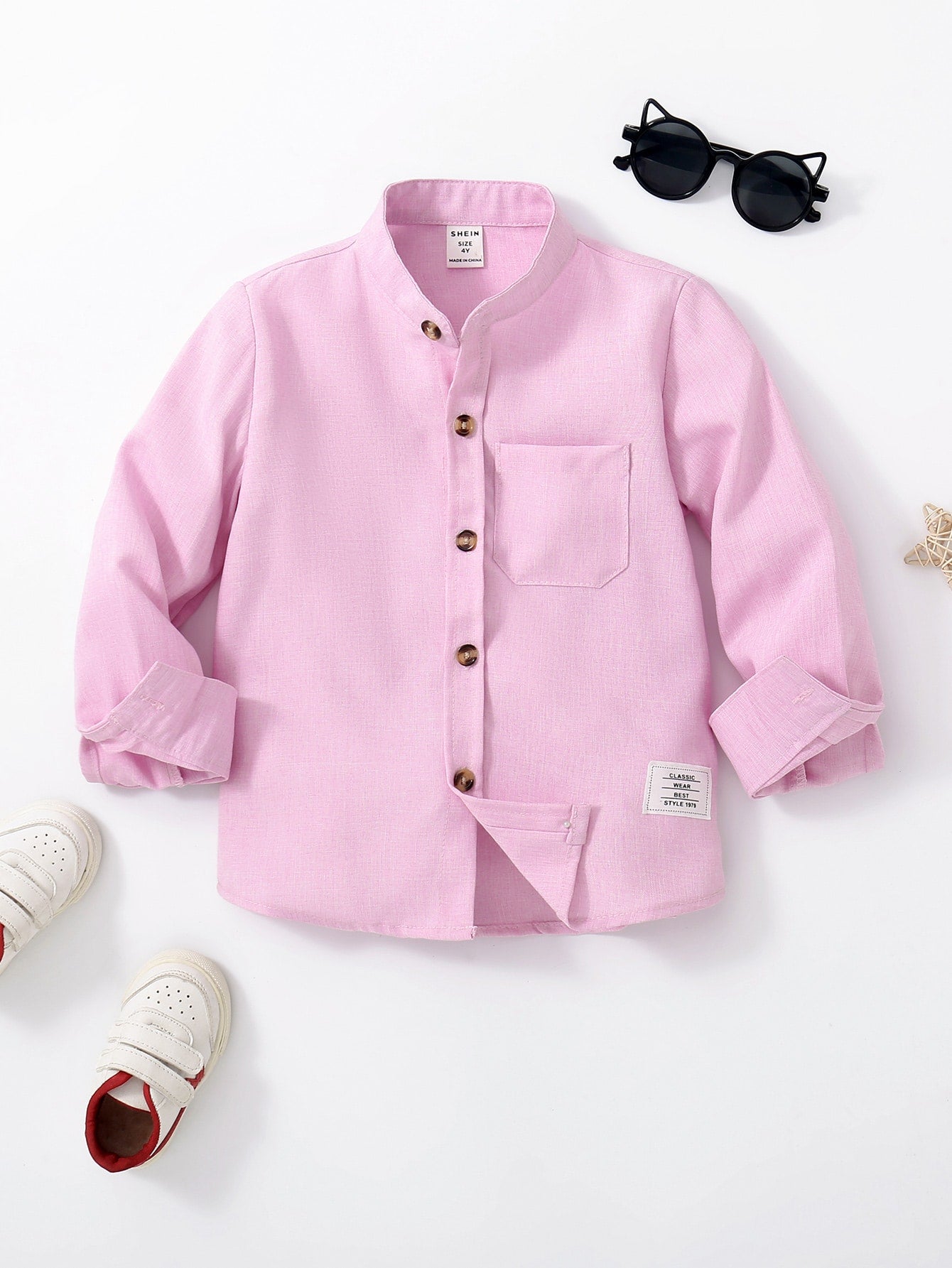 Young Boy Letter Patched Detail Pocket Front Shirt