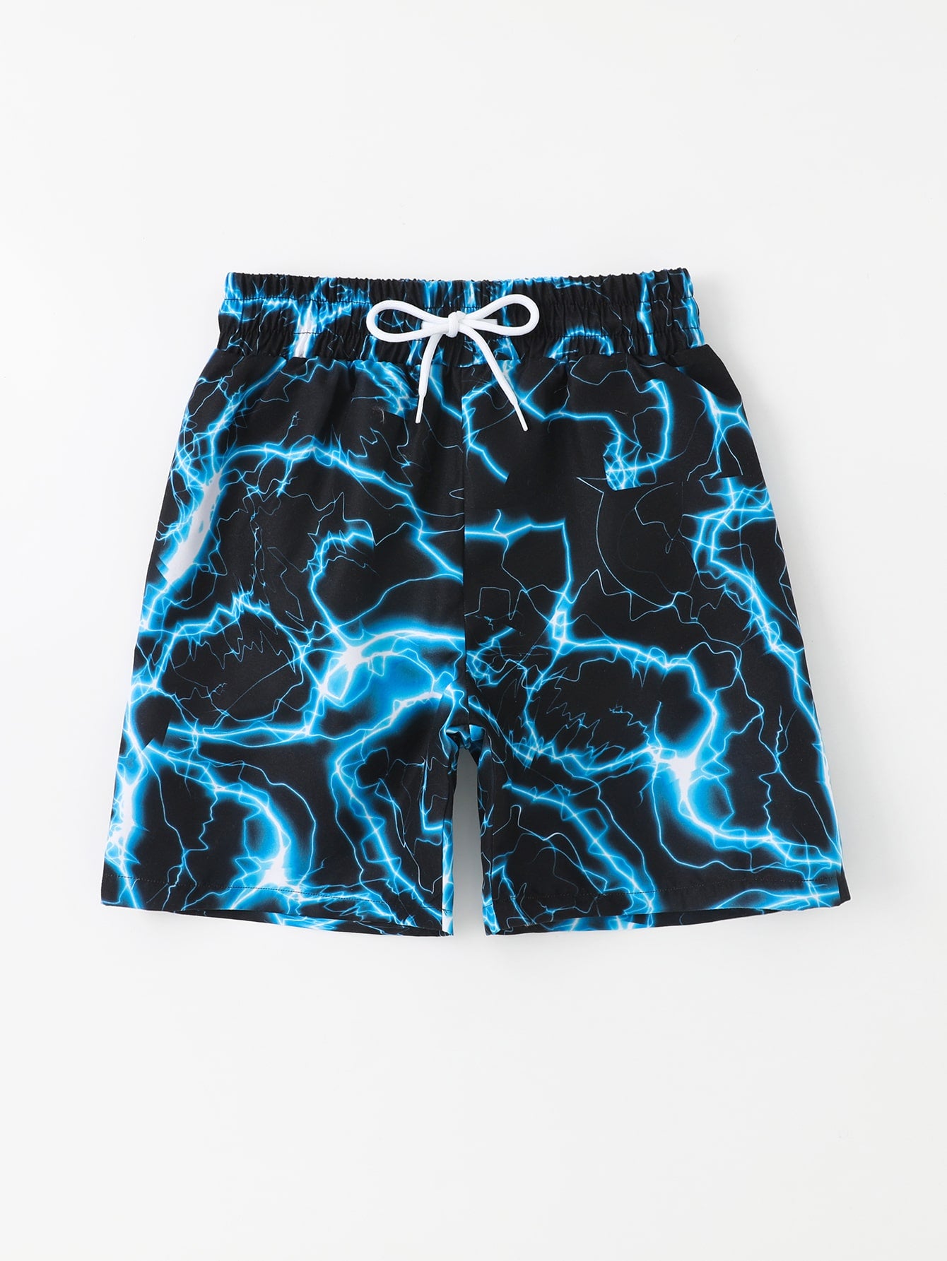 Tween Boy Lightning Print Drawstring Waist Swim Trunks