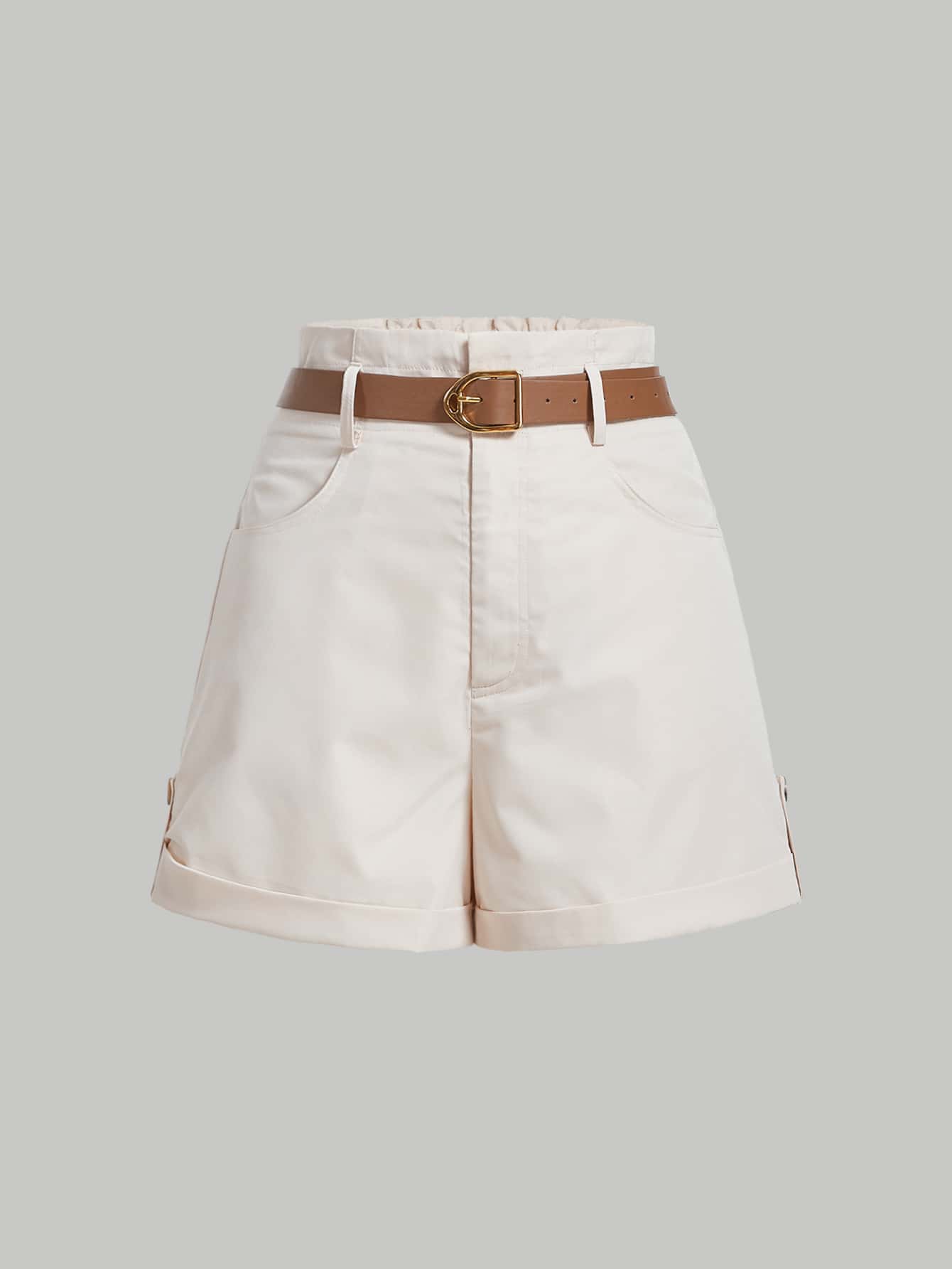 Slant Pocket Belted Straight Shorts With Free Belt