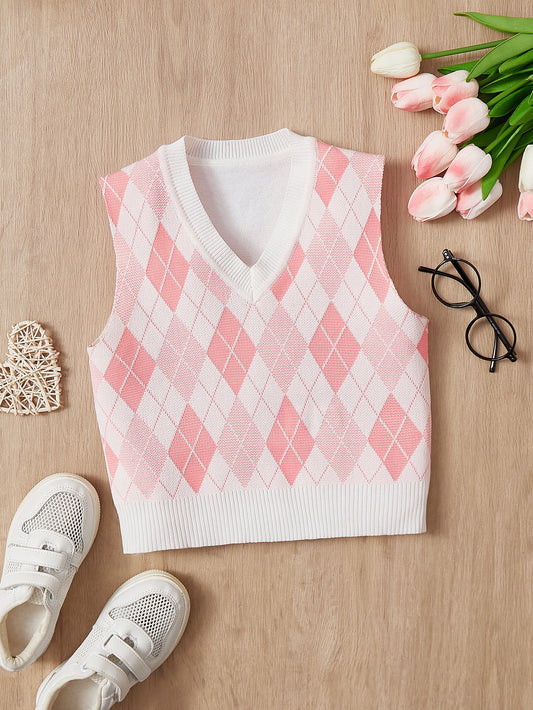 Tween Girl Argyle Pattern Sweater Vest