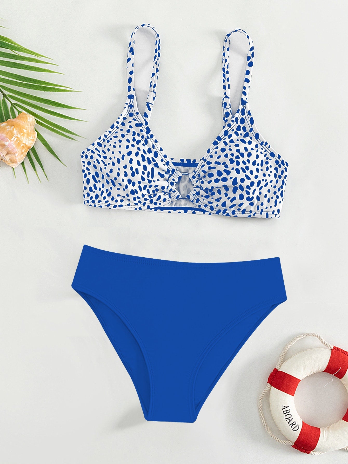 Teen Girls Dalmatian Print Ring Linked Bikini Set Summer Beach