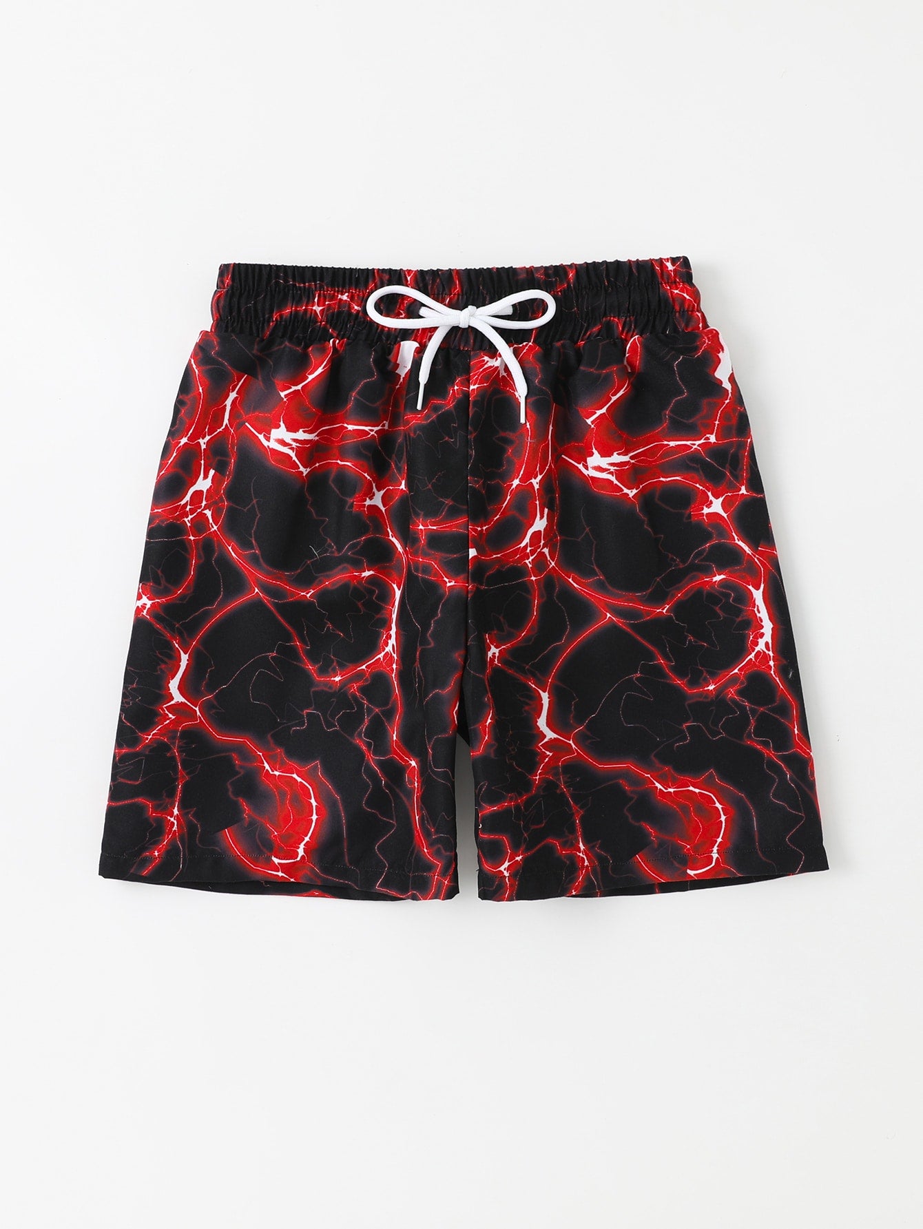 Tween Boy Lightning Print Drawstring Waist Swim Trunks