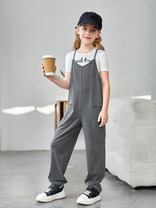 Tween Girl 1pc Dual Pocket Cami Jumpsuit Without Tee