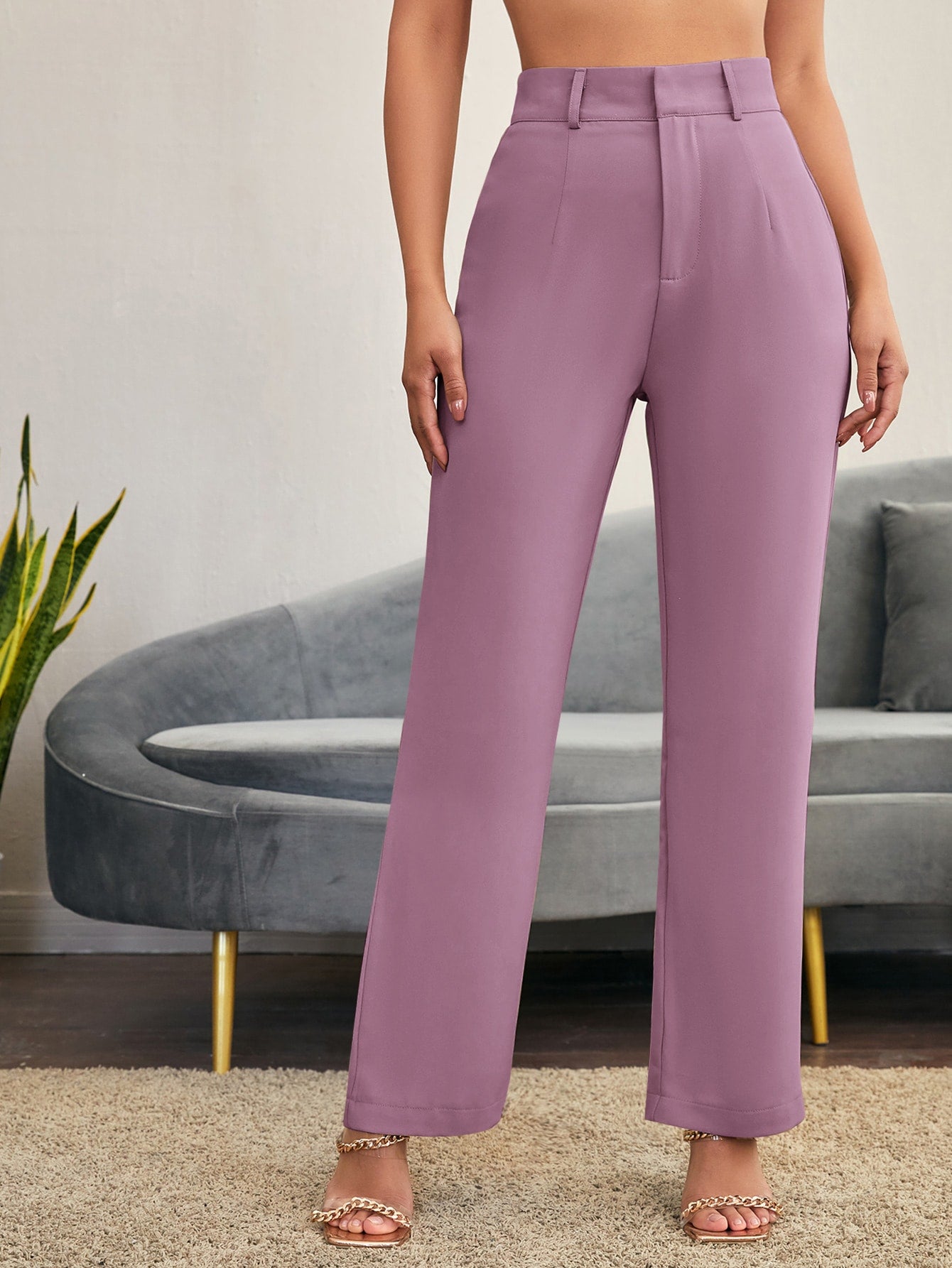 Women's Solid Color Straight-Leg Regular Pants For Daily Wear, Work And Leisure