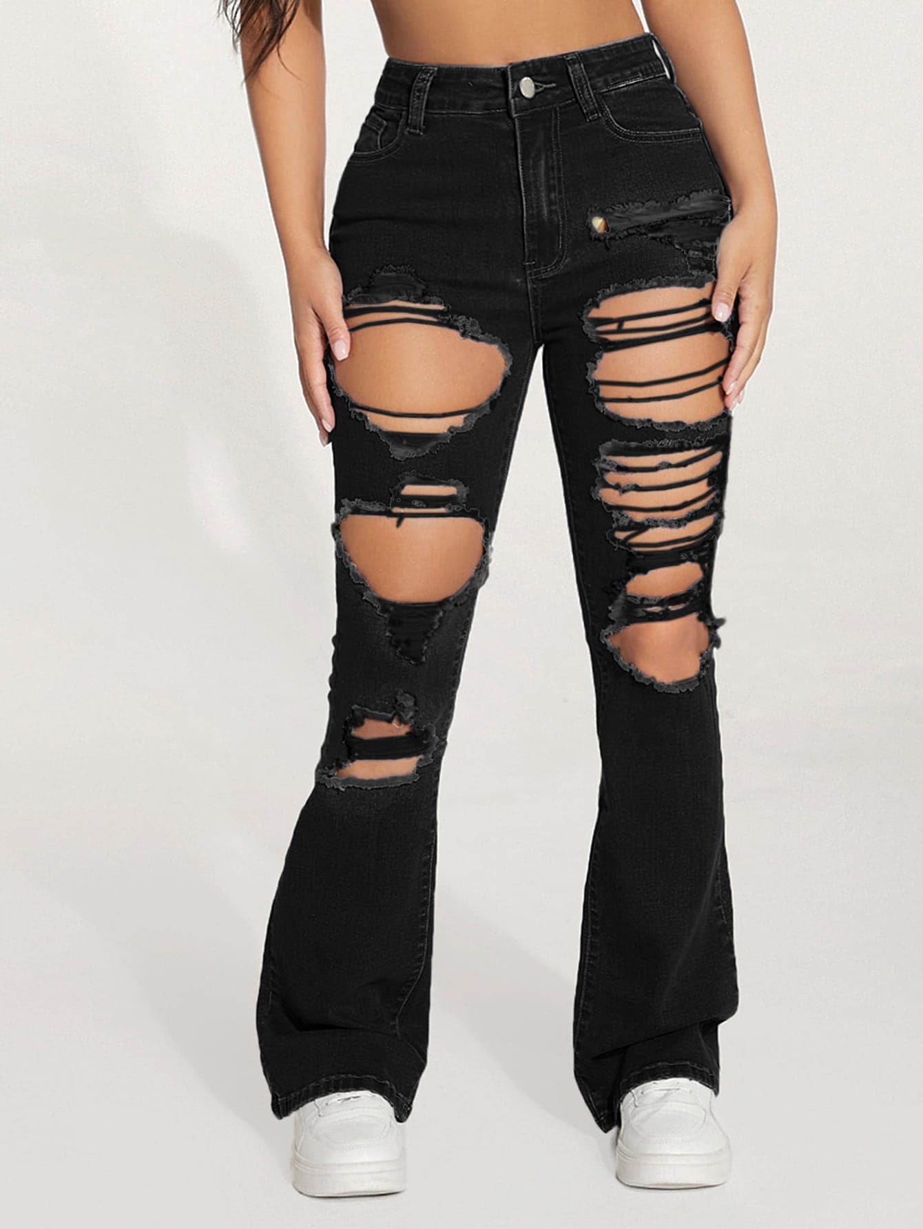 High Waist Ripped Flare Leg Jeans