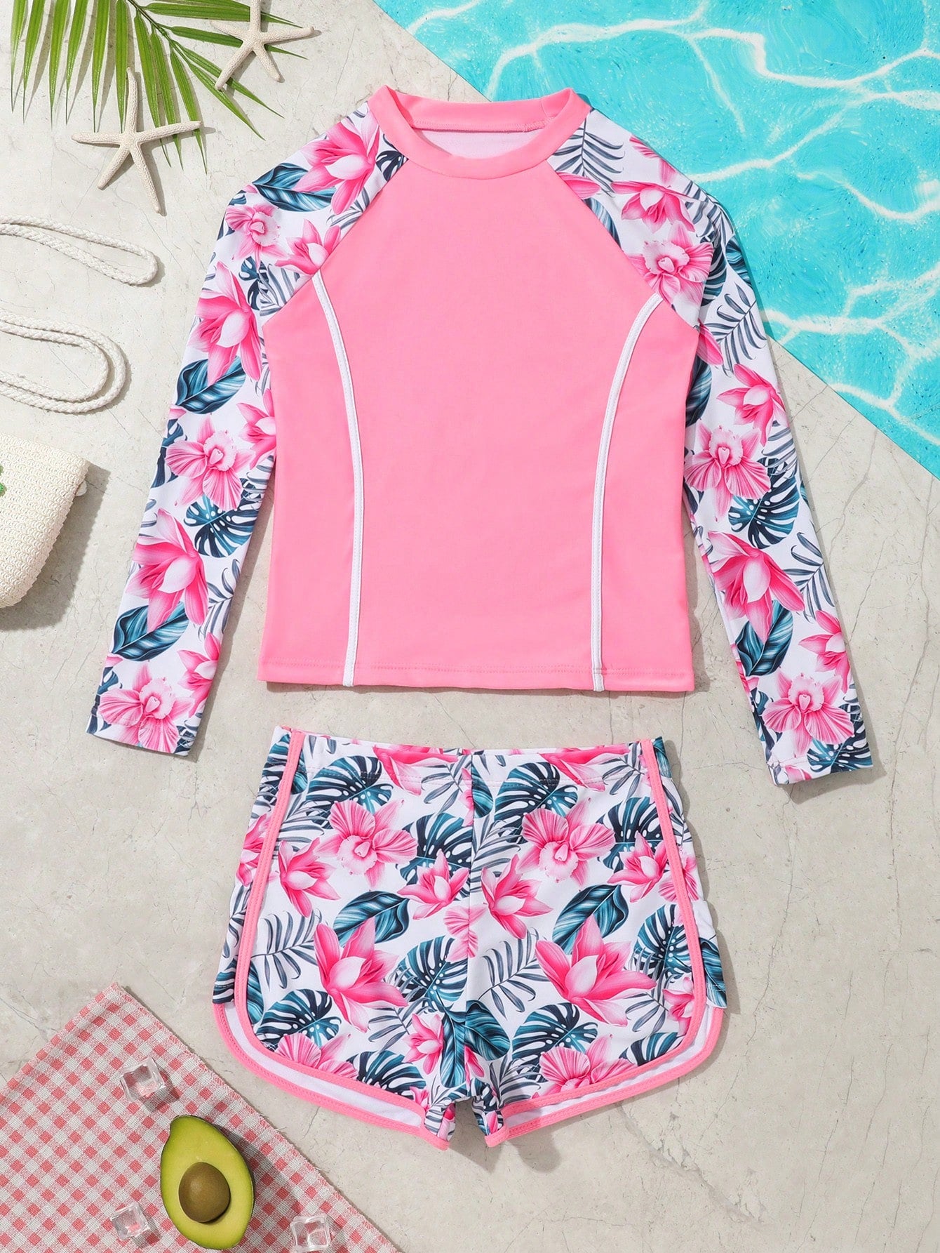 Tween Girl Tropical Print High Neck Tankini Summer Beach