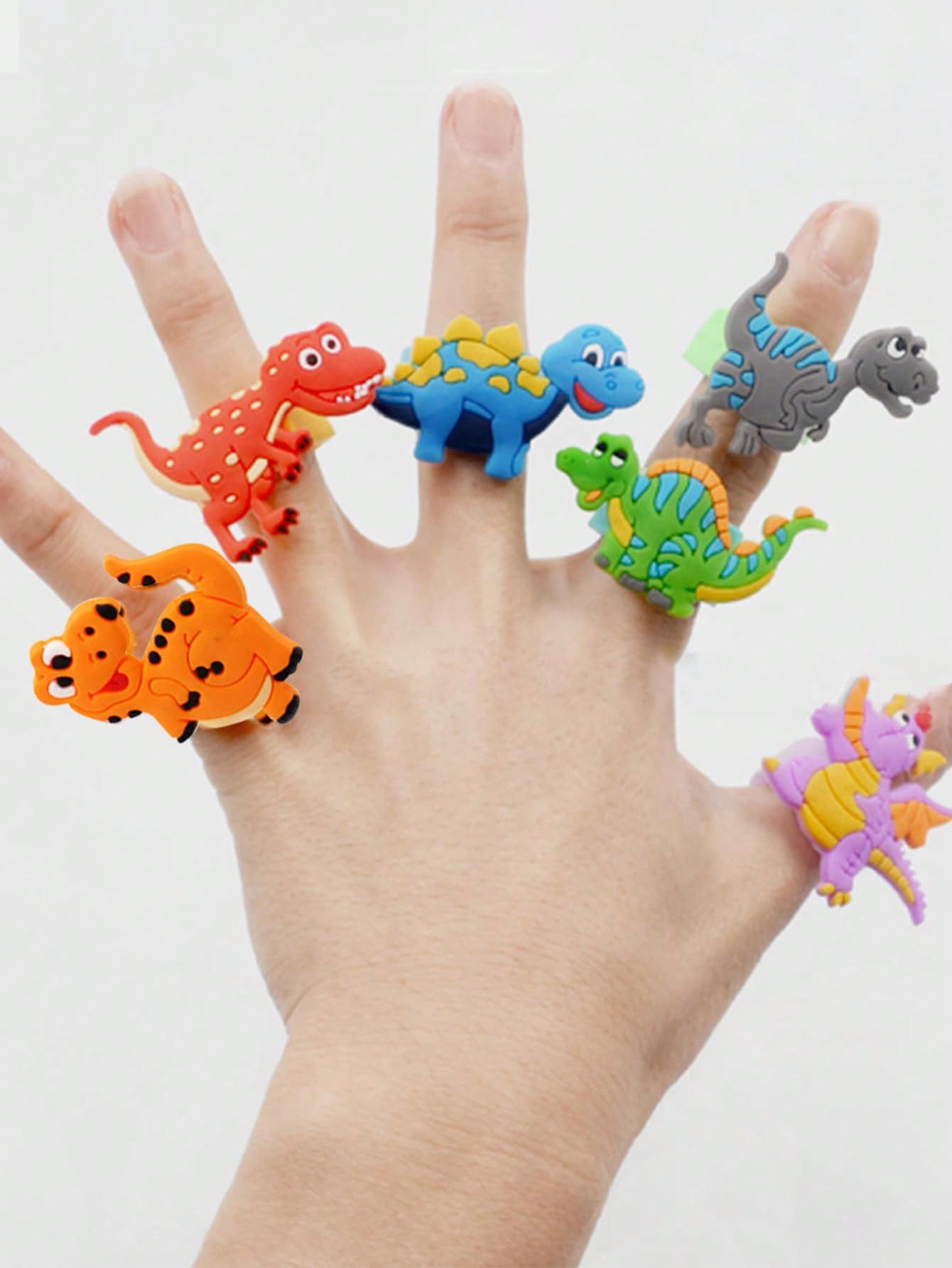 6pcs/set Plastic Party Ring, Cartoon Cute Dinosaur Decor Ring For Party