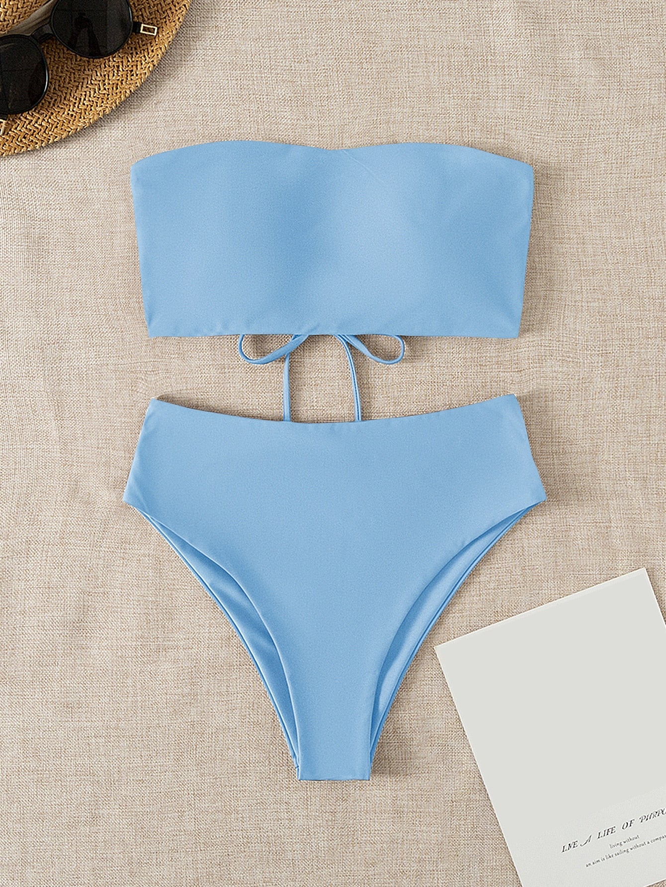 Swim Summer Beach Lace Up Back Bandeau Bikini Set