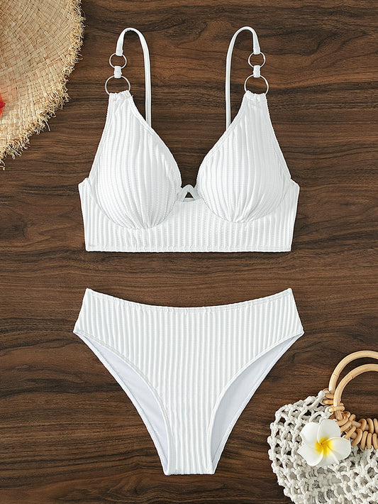 Swim Summer Beach Ring Linked Underwire Bikini Set