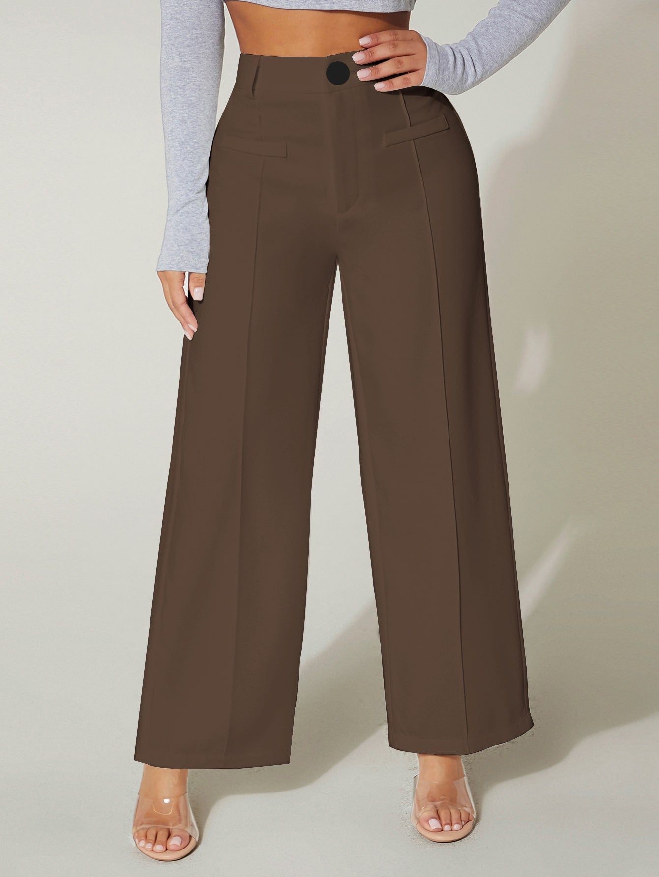 Seam Front Wide Leg Black Dress Pants