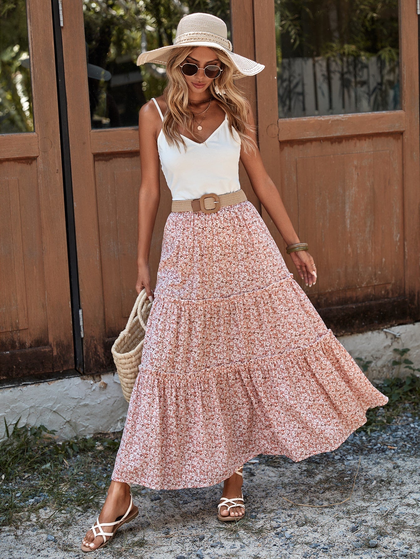 Ditsy Floral Print Ruffle Hem Skirt