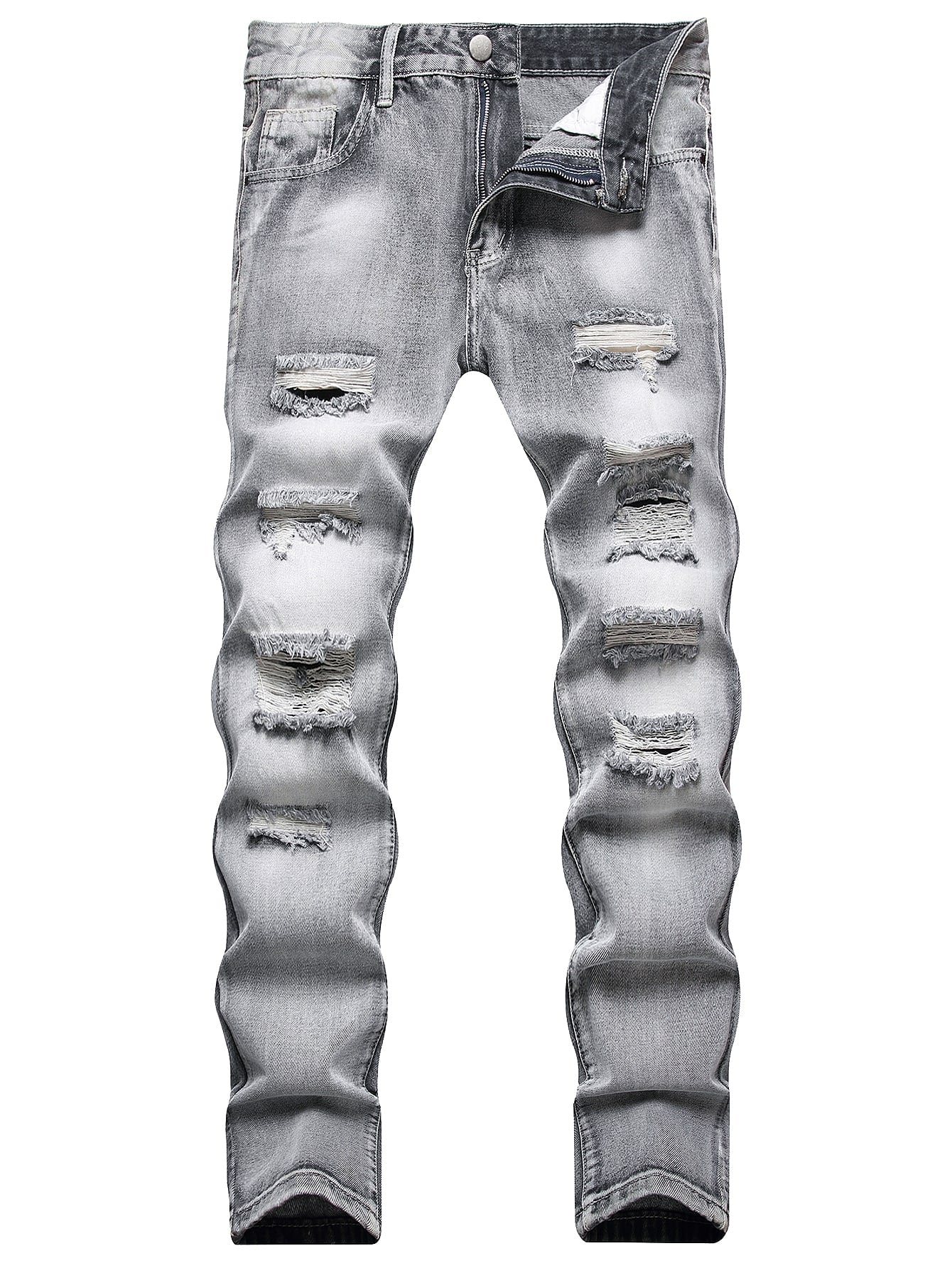 Men Cotton Ripped Frayed Cat Scratch Skinny Jeans