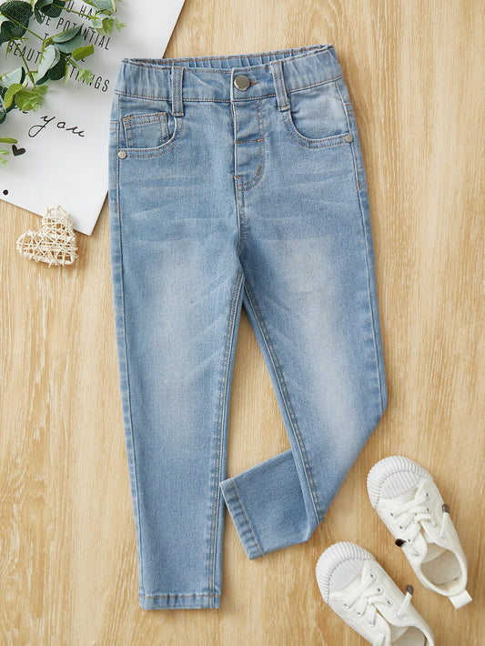 Young Girl Casual Preppy Daily  Cat Whisker Elastic Waist  Flat Pockets  Jeans,The Best Daily Fashion Outfits