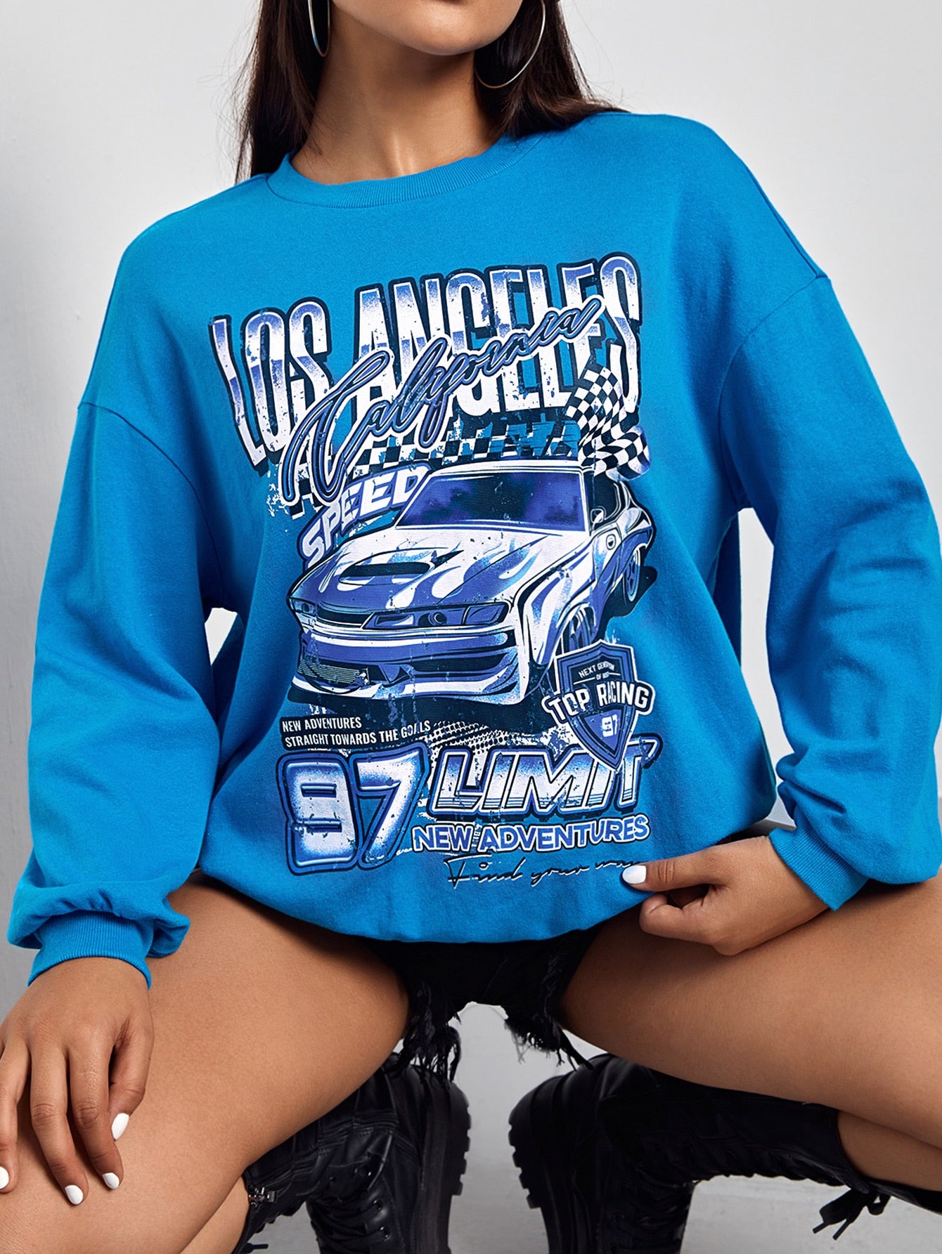 X Made in America Car And Letter Graphic Drop Shoulder Sweatshirt