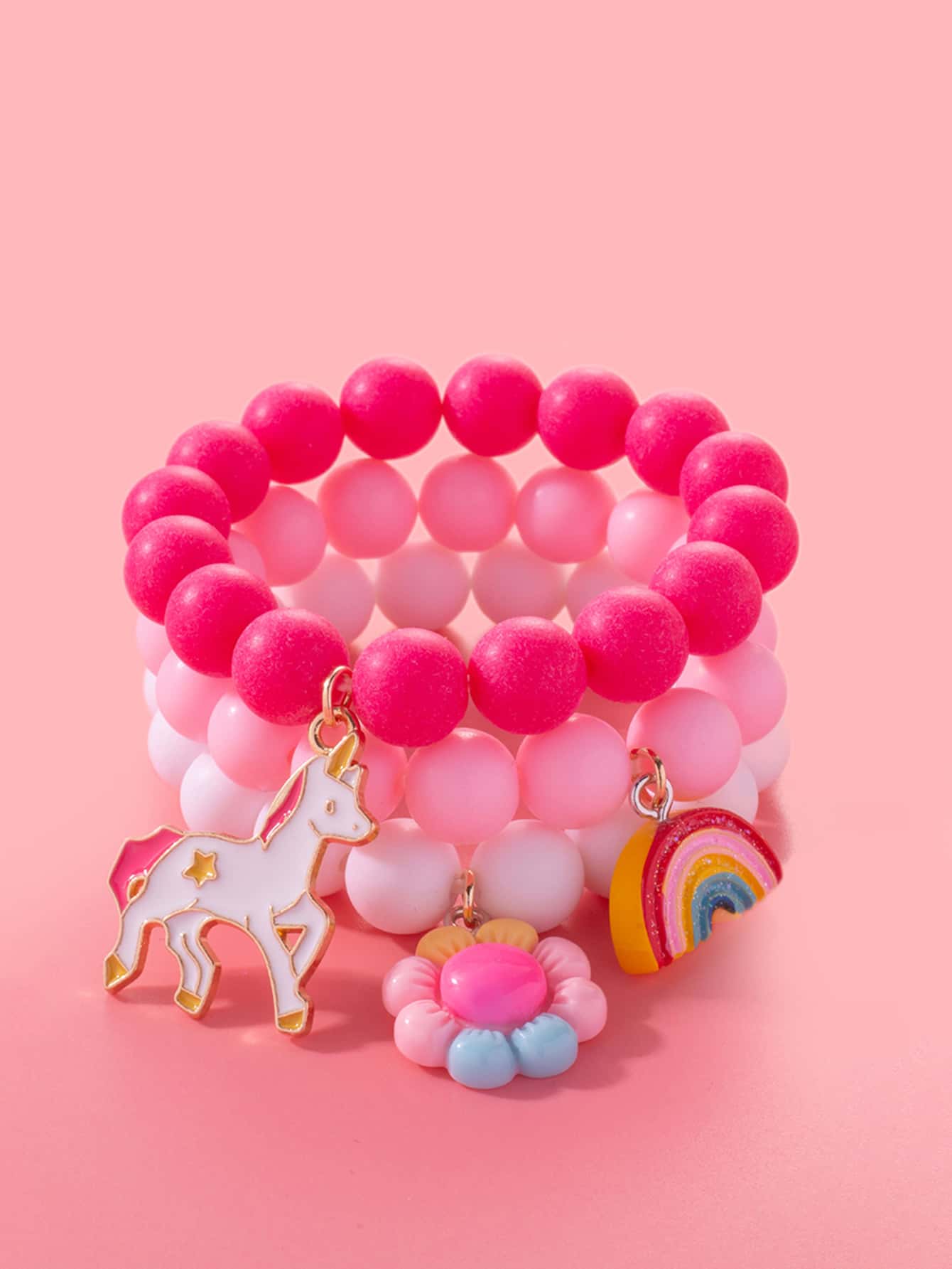 3pcs/set Girls Unicorn Charm Beaded Bracelet