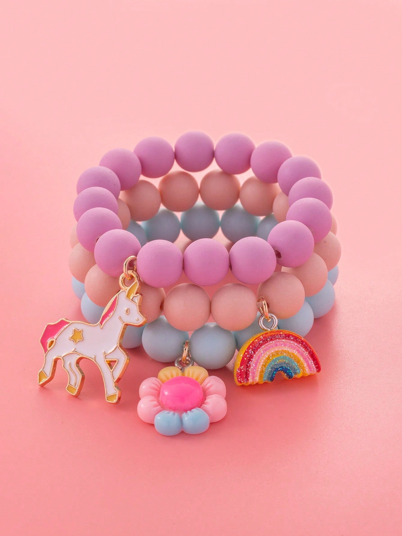 3pcs/set Girls Unicorn Charm Beaded Bracelet