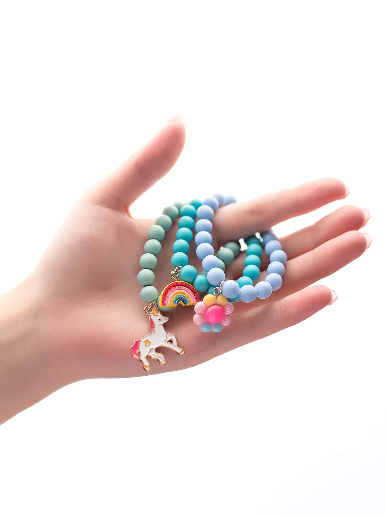 3pcs/set Girls Rainbow Charm Beaded Bracelet