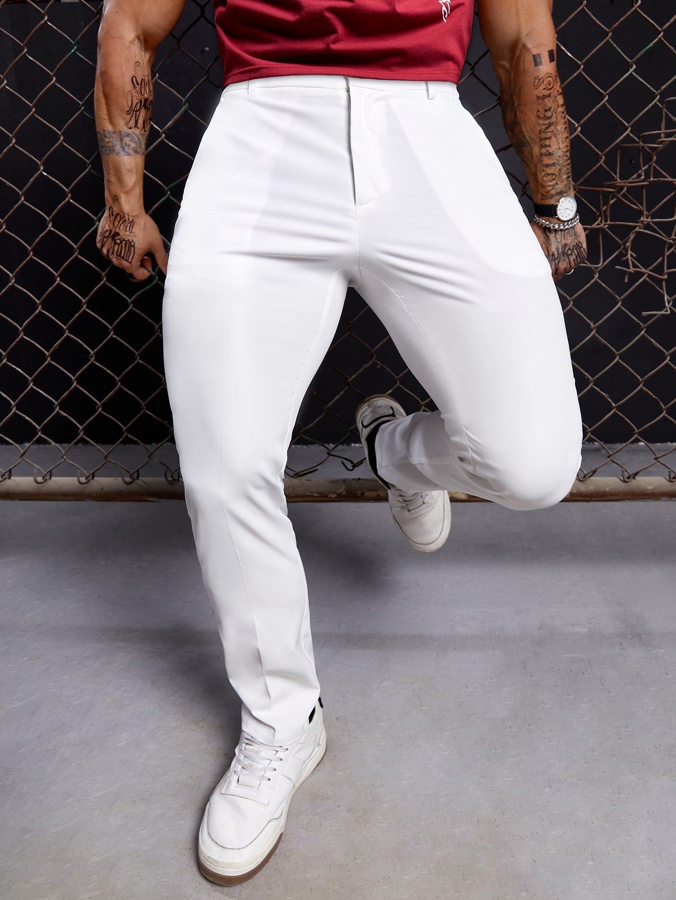 Men Solid Slant Pocket Suit Pants