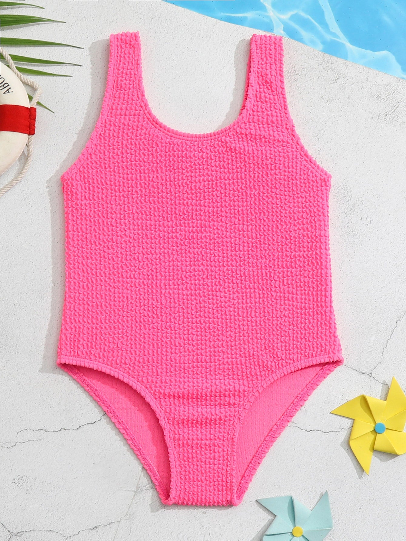 Young Girl Solid One Piece Swimsuit