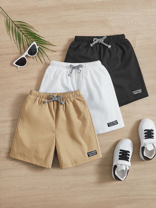 Young Boy 3pcs Letter Patched Detail Drawstring Waist Shorts