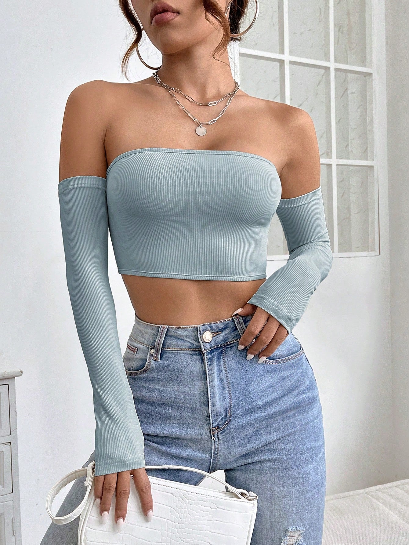 Solid Off Shoulder Crop Off Shoulder Top