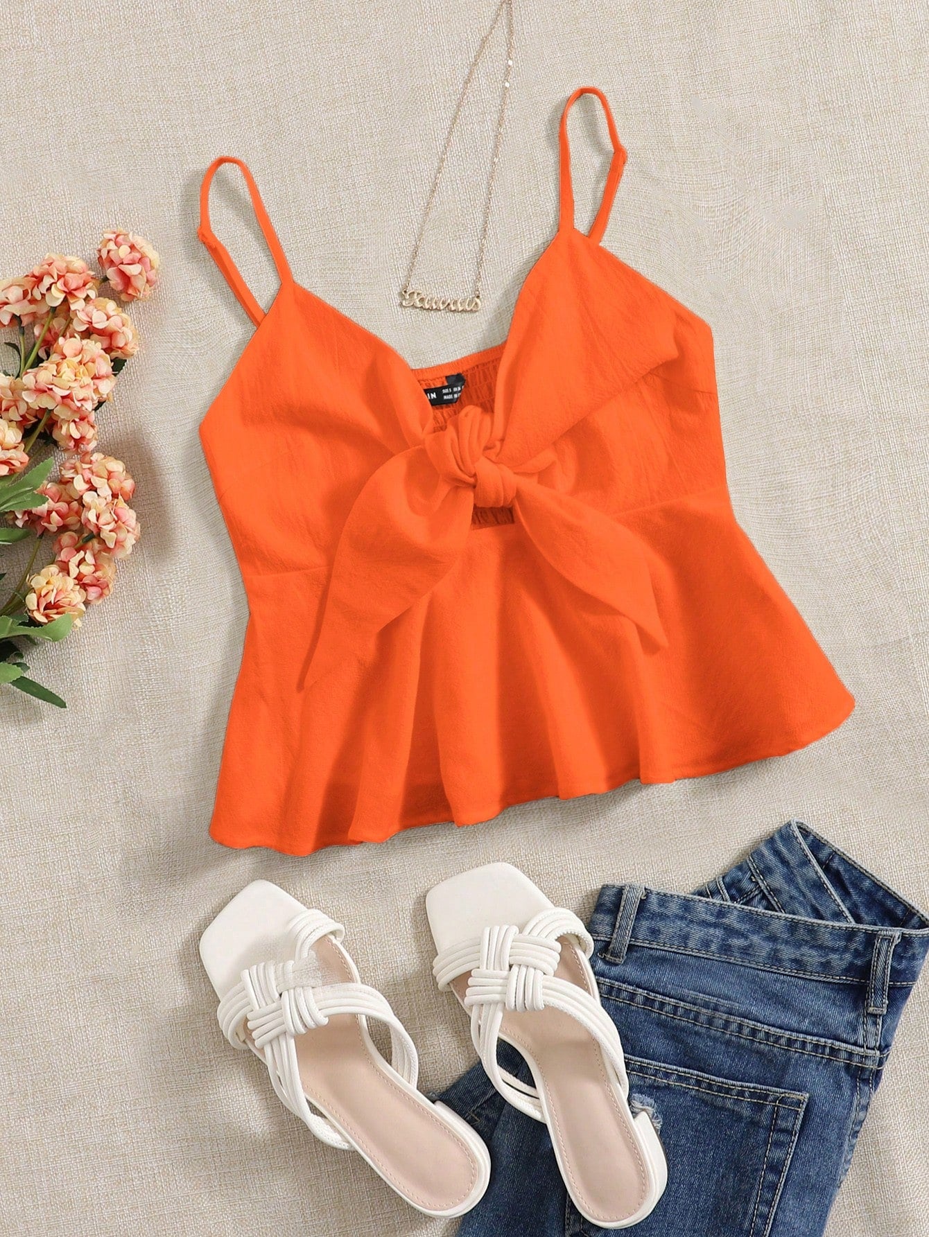 Knot Front Ruffle Hem Cami Top