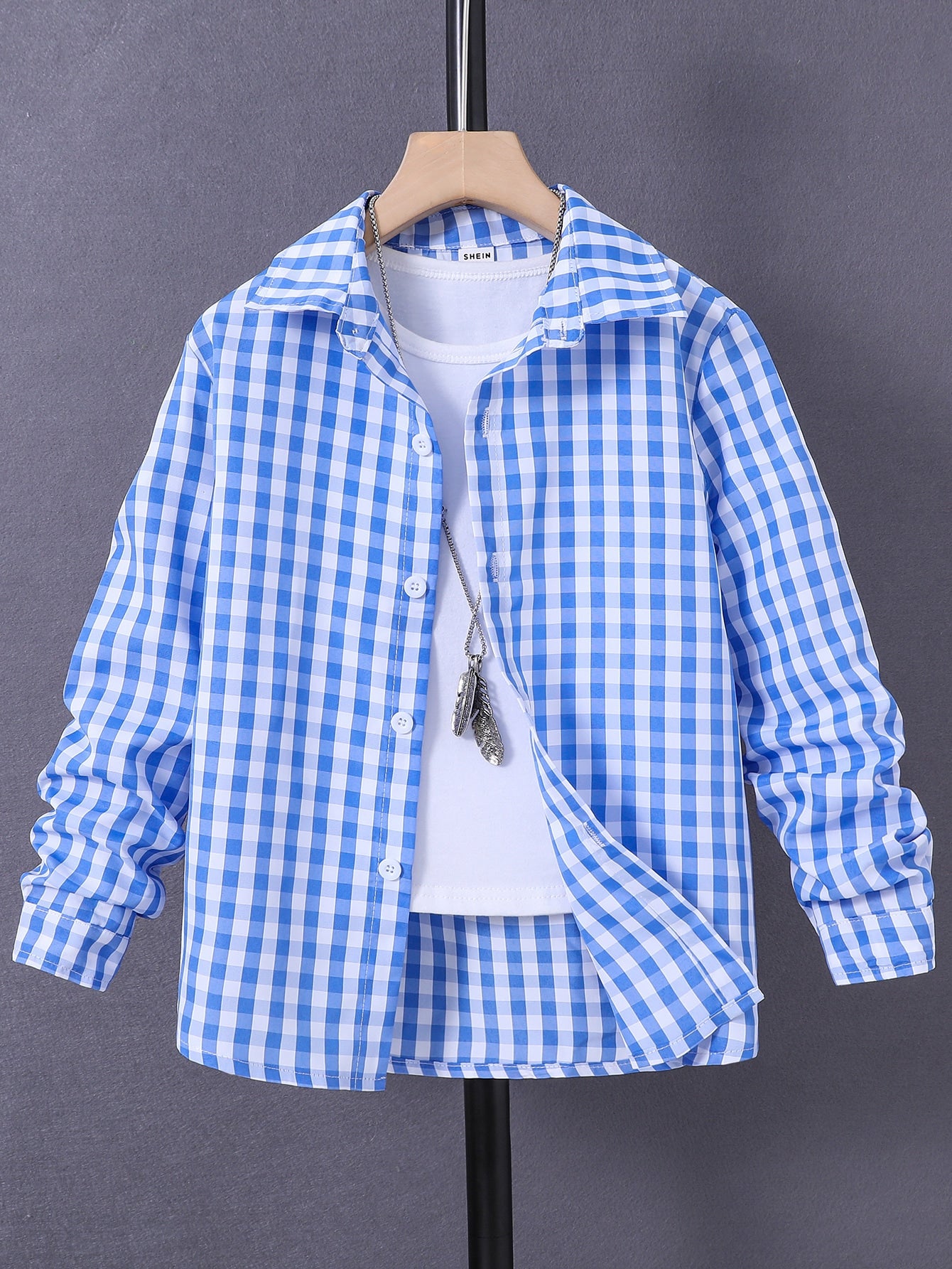 Tween Boy Gingham Button Up Shirt Without Tee