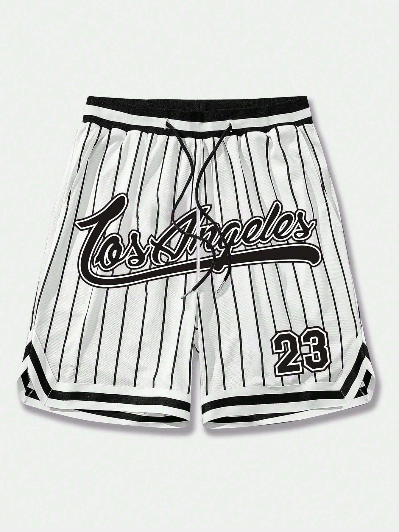 Men Striped & Letter Graphic Drawstring Waist Mesh Shorts