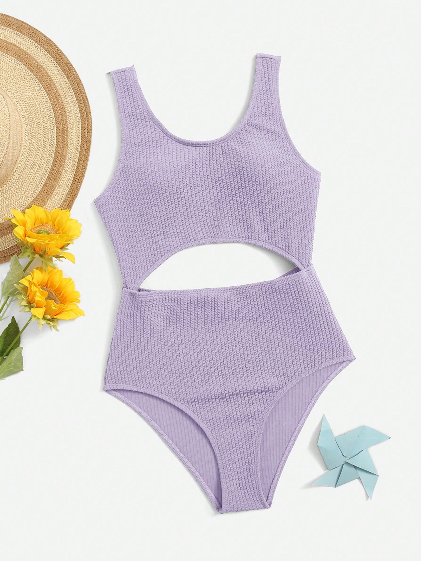 Teen Girls Textured Cut Out One Piece Swimsuit