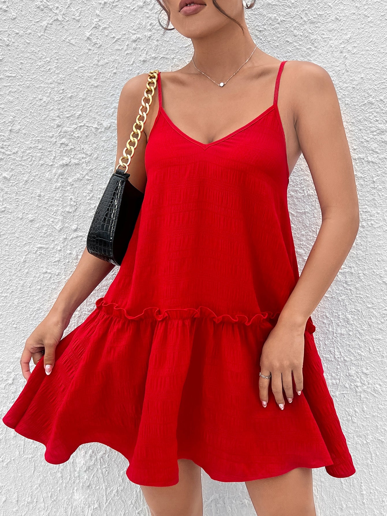 Frill Trim Ruffle Hem Cami Dress