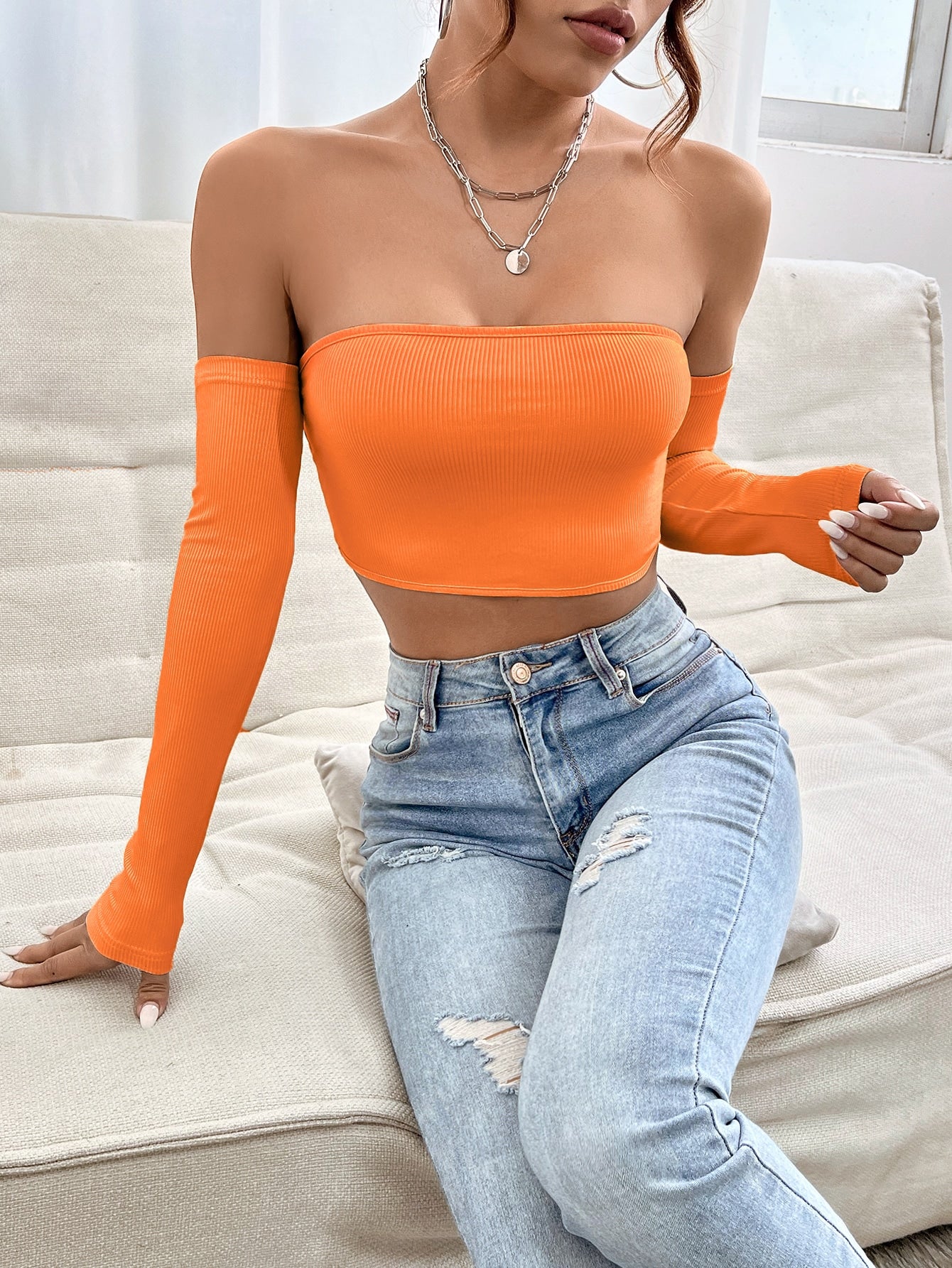 Solid Off Shoulder Crop Off Shoulder Top