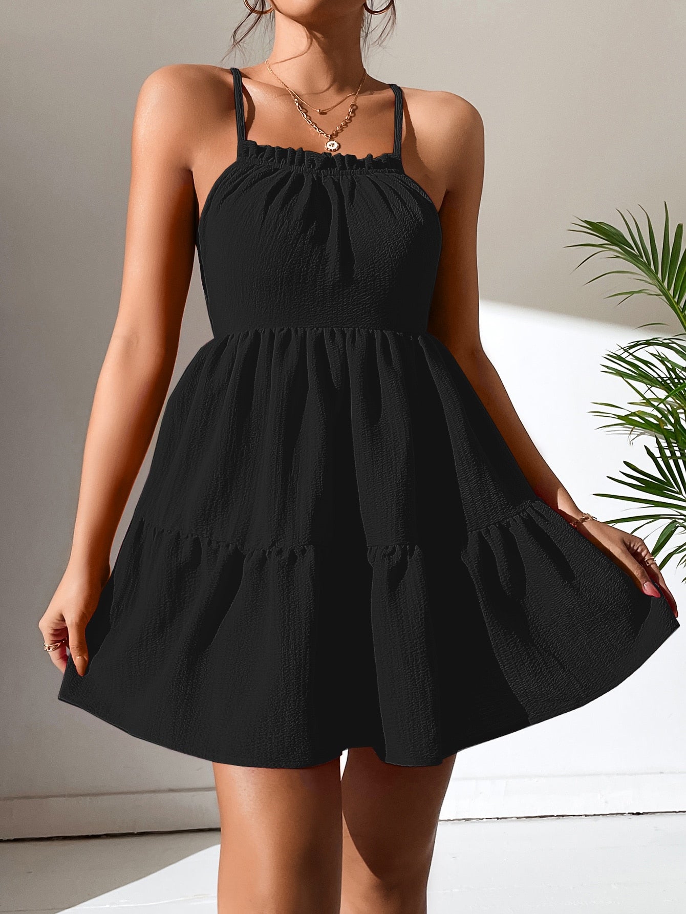 Frill Trim Ruffle Hem Cami Dress