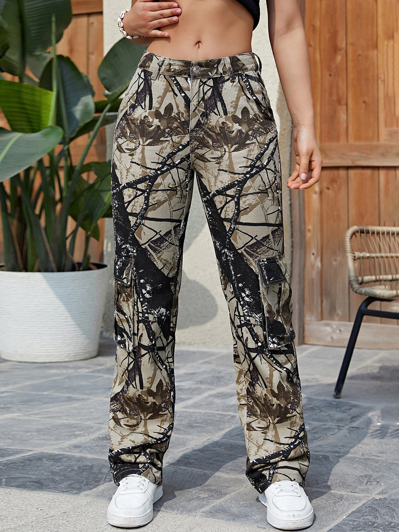 Tree Print Straight Leg Jeans