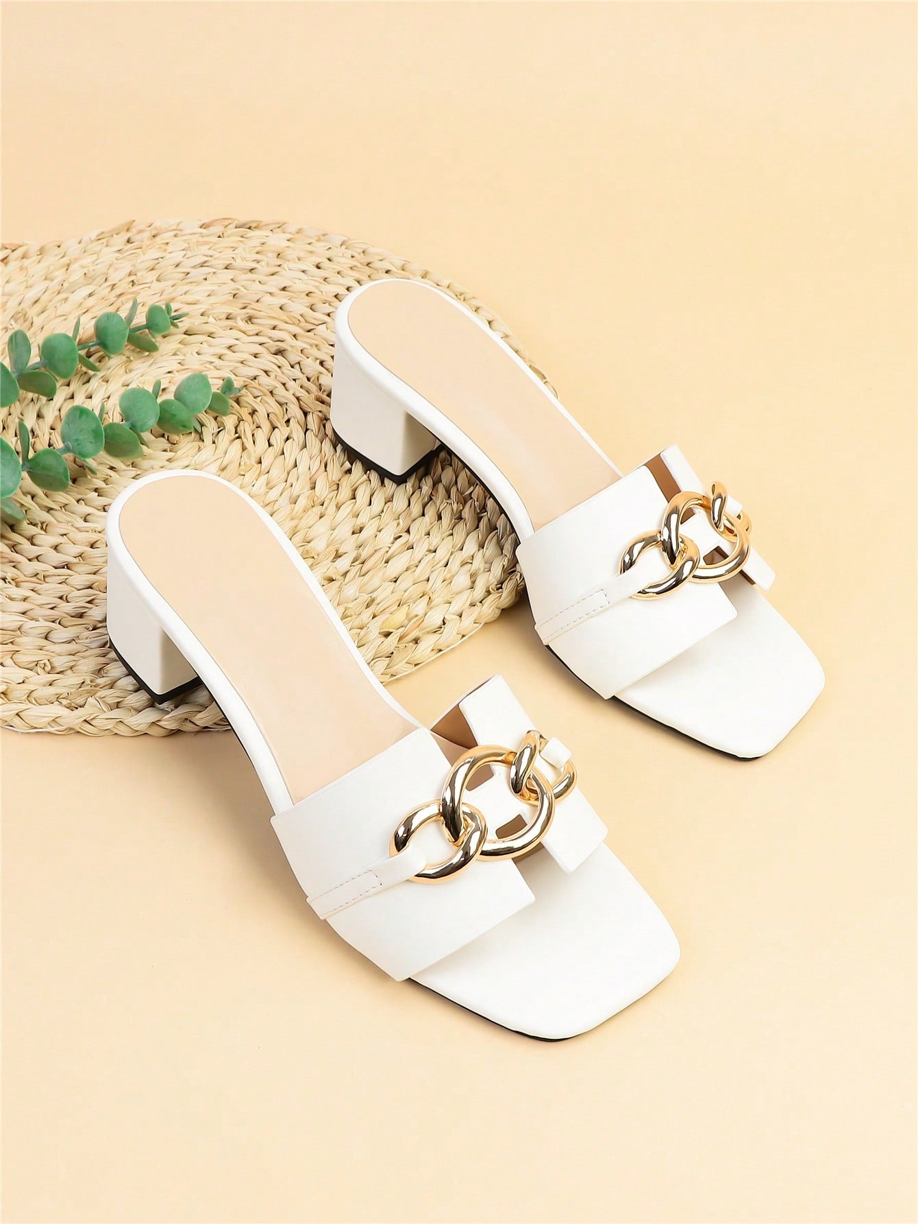 Ladies" Simple Style Metal Decor Slip-On Mules High Heeled Sandals For Summer