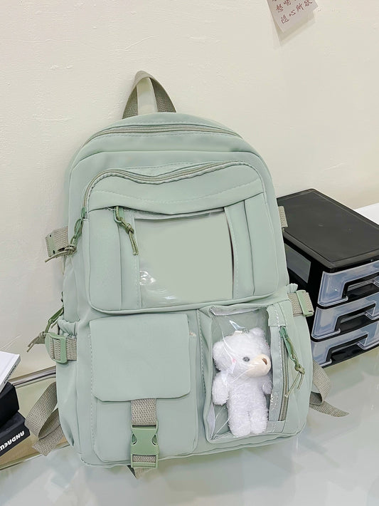 Cute Student Schoolbag, Large Capacity Zipper Simple Schoolbag With Bear Schoolbag For Elementary Students Female Middle School Students High School Students Large Capacity Shoulder Schoolbag Fashion Casual Campus Pairing Computer Schoolbag Female Schoolb