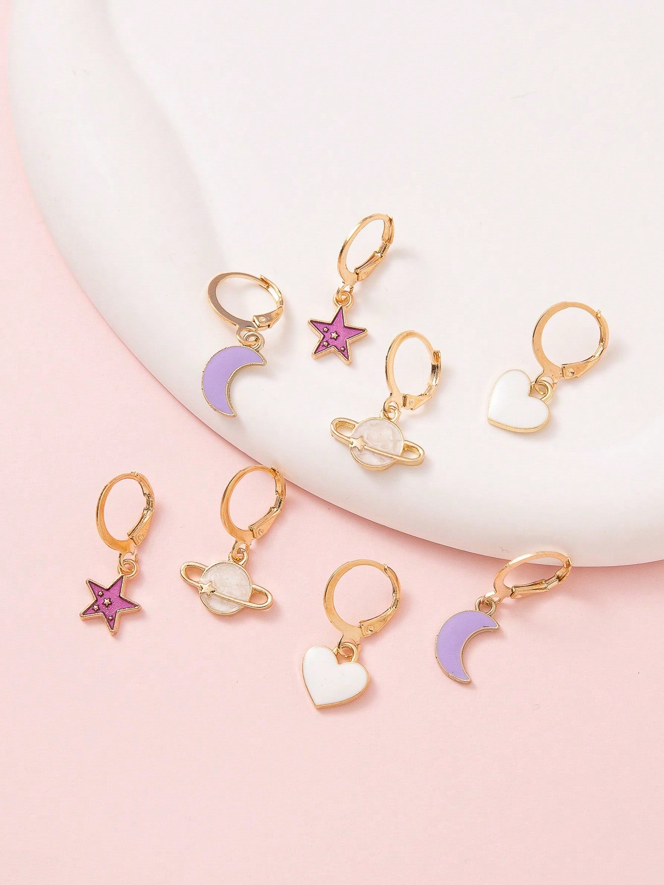 4pairs/set Fashion Planet & Moon Drop Earrings For Women For Daily Decoration