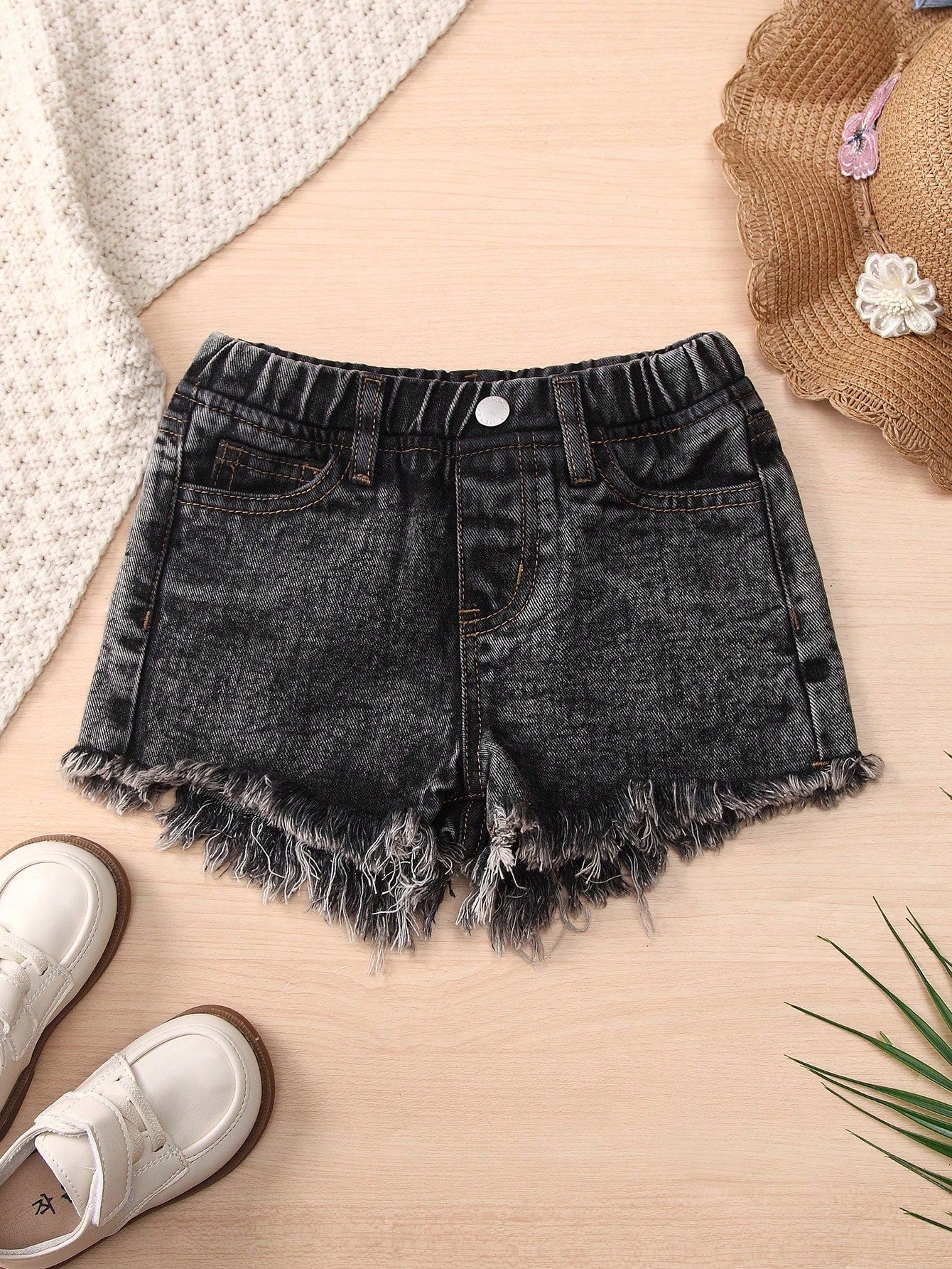 Young Girl Toddler Girls Raw Trim Denim Shorts