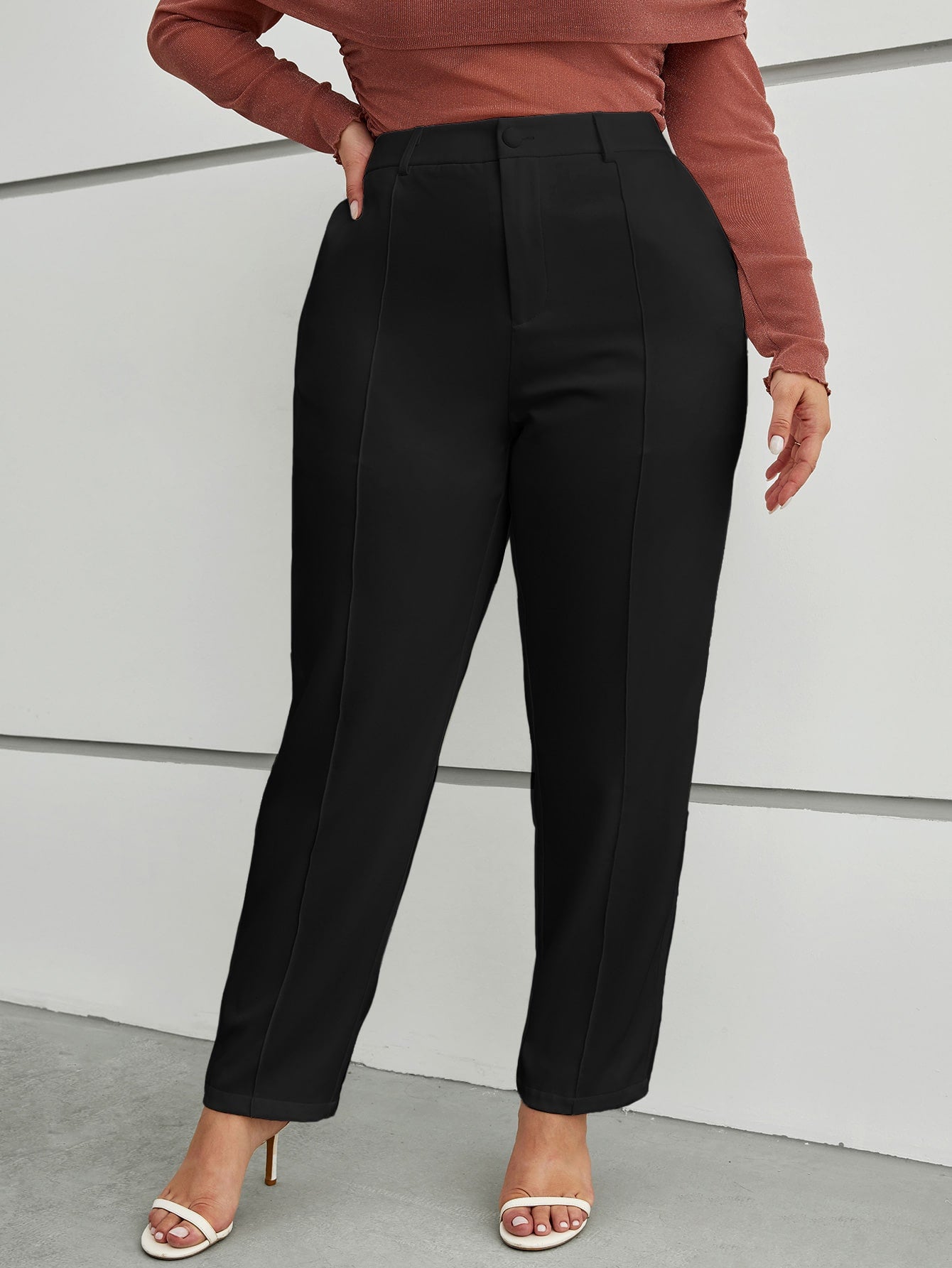 Plus Solid Seam Front Suit Pants