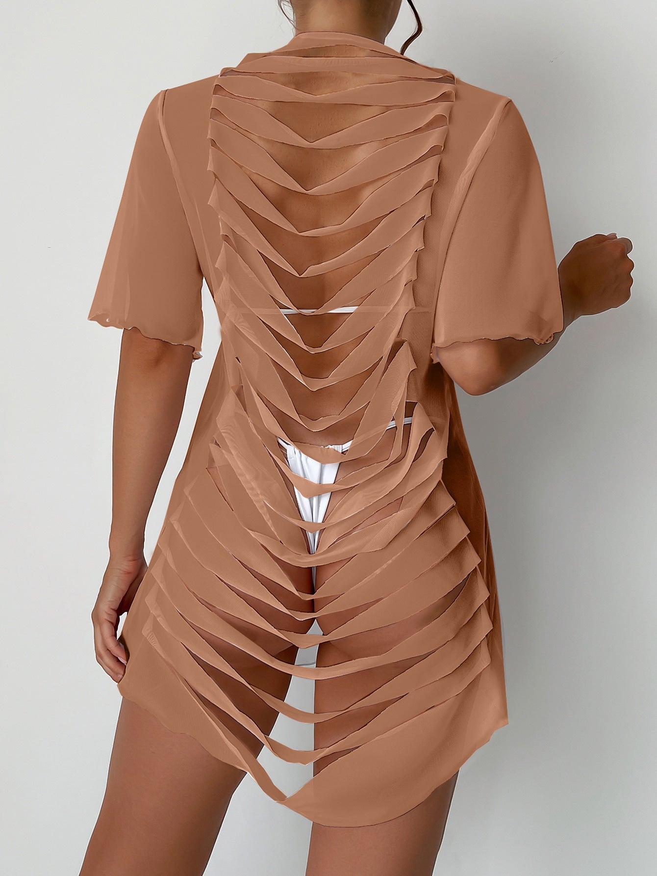 Summer Beach Solid Ripped Cover Up