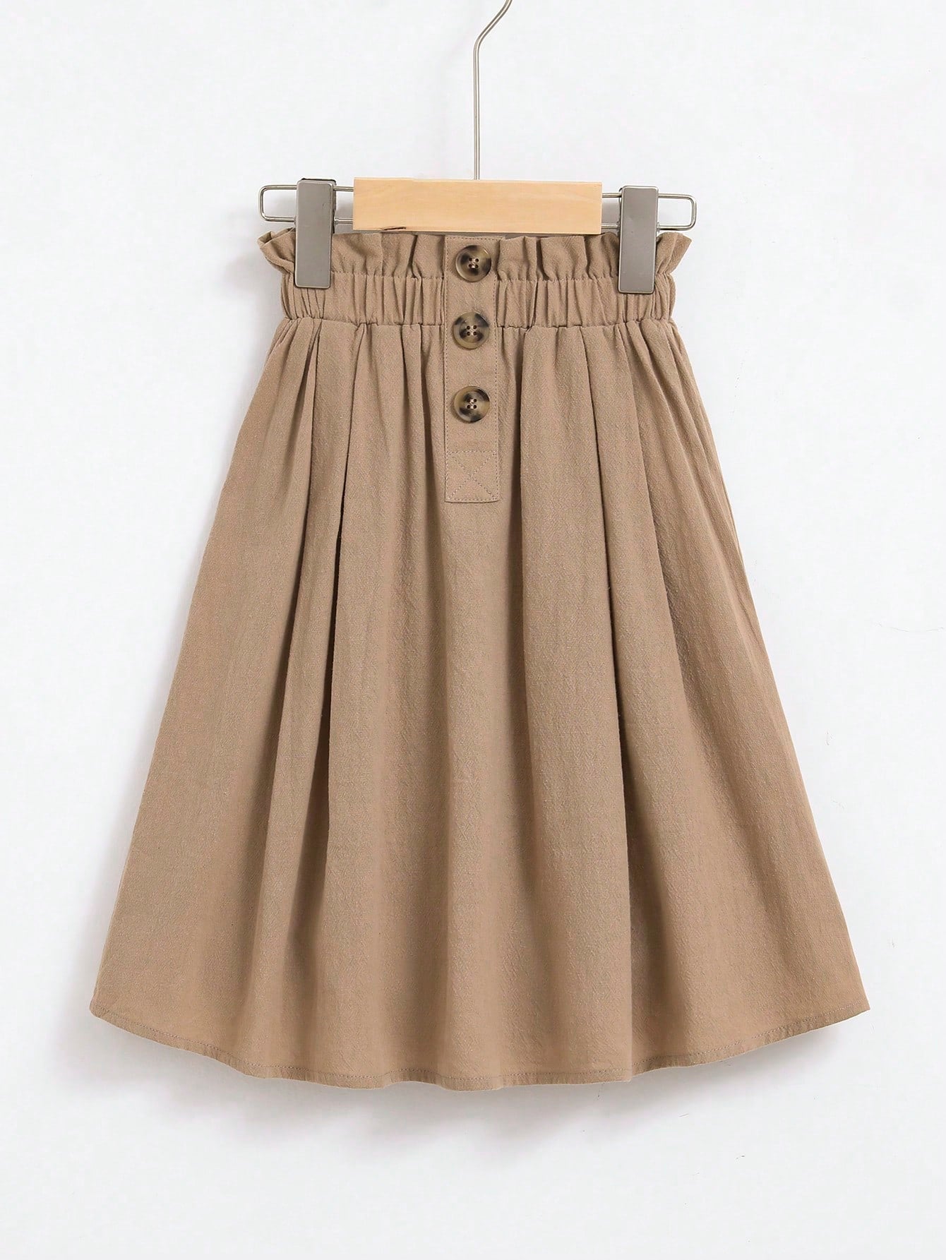 Young Girl Paperbag Waist Button Detail Flare Skirt