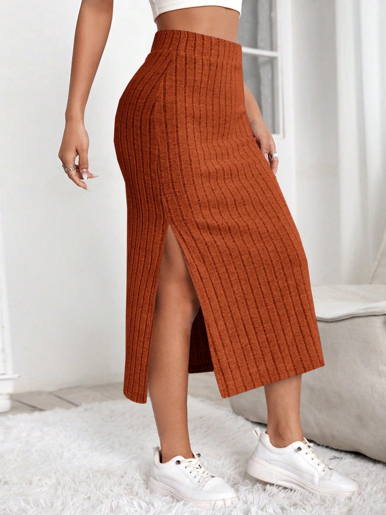 High Waist Split Thigh Skirt